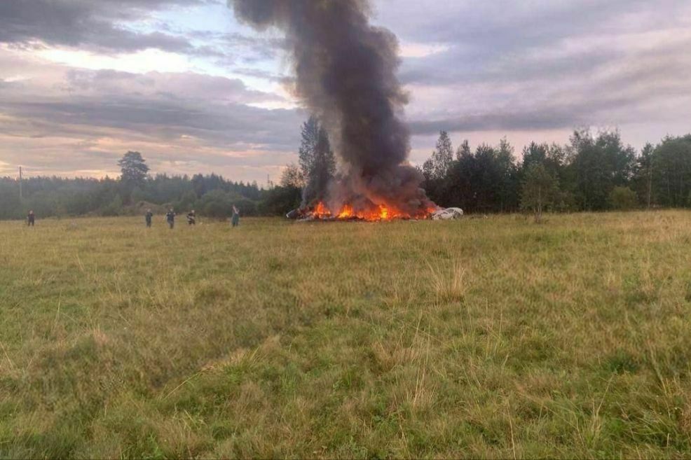 A view of the site after a jet crashed in Russia's northwestern Tver region on Aug. 23. Russian authorities say Wagner chief Yevgeny Prigozhin was among those on the flight manifest. Russian President Vladimir Putin expressed condolences to families of those killed in the crash. He noted Wagner members were reportedly on board and spoke warmly of his relationship with Prigozhin in the past tense. (Wagner Telegram Account/Anadolu Agency via Getty Images)