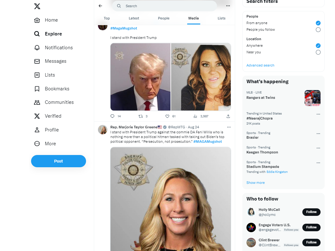 In a new social media trend, some people on X, formerly known as Twitter, have superimposed their own faces onto former President Donald Trump's mug shot. (Juliana Kim)