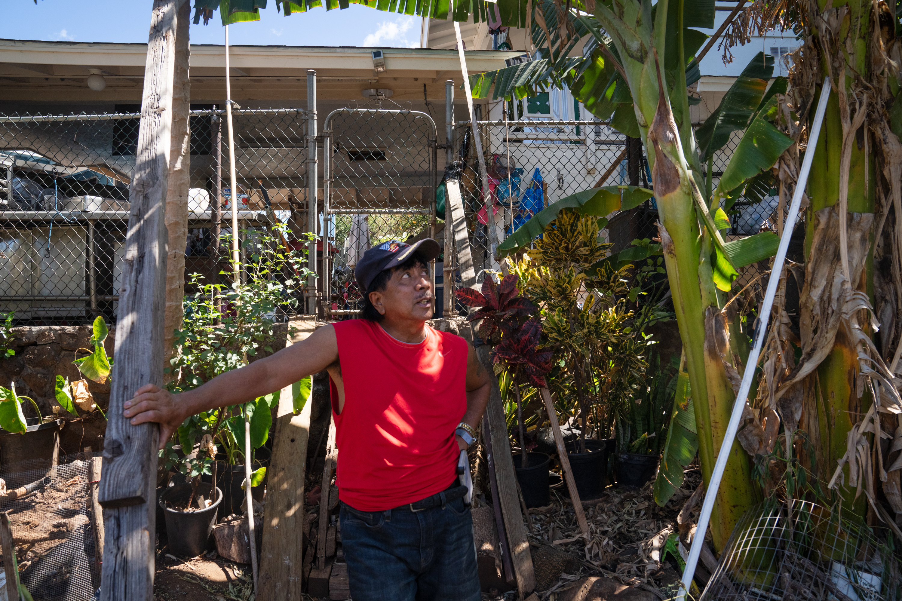 Danilo Andres, 60, outside his home in Lahaina. The fire jumped his home and a surrounding cluster. (NPR)