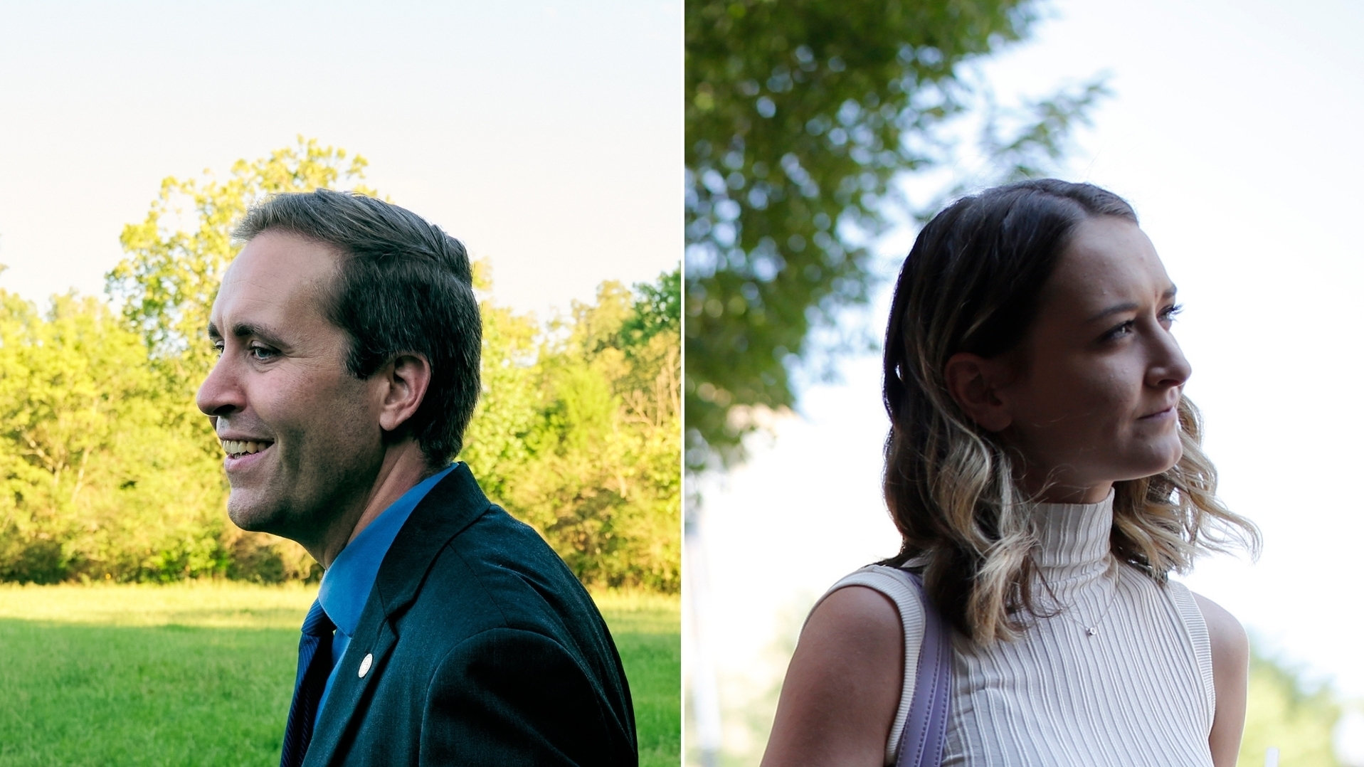 Left to right: Alabama Republican Party Chair John Wahl, 37, and North Carolina Democratic Party Chair Anderson Clayton, 25. (Quentin Renard Gunn and Eamon Queeney for NPR)