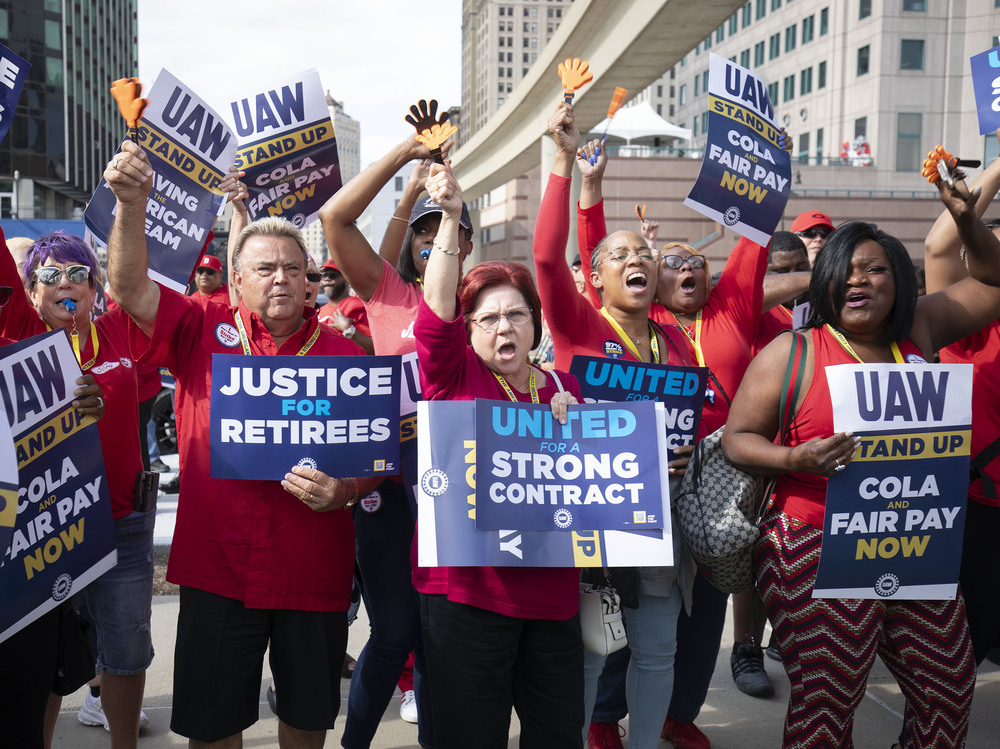 United Auto Workers members attend a solidarity rally as the UAW strikes the Big Three automakers on September 15, 2023 in Detroit, Michigan. (Getty Images)
