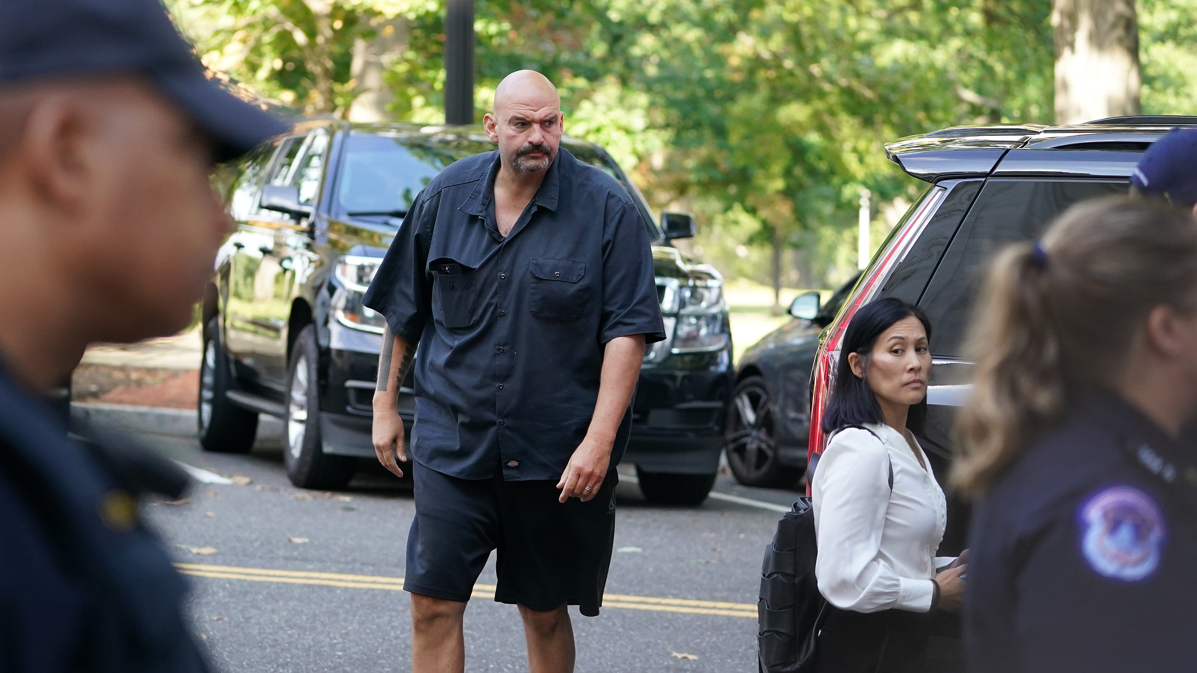 Sen. John Fetterman (D-PA) arrives at the Russell Senate Office Building last Wednesday. The Senate