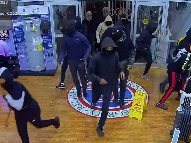 An image from security camera footage shows alleged thieves breaking into a P.C. Richard & Son appliance store in Philadelphia in late September. (Philadelphia Police Department)