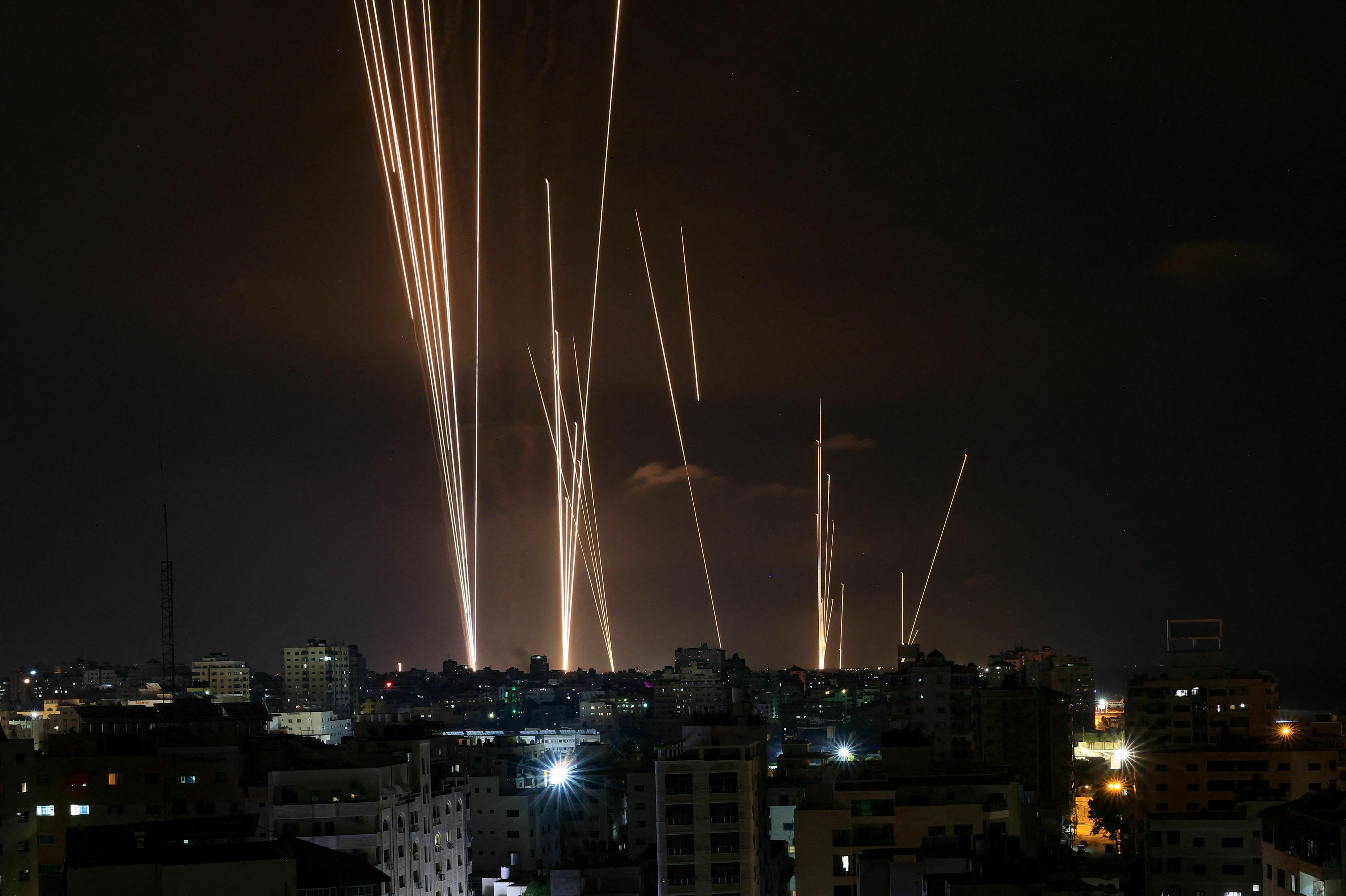 Sat., Oct. 7: A salvo of rockets is fired by Palestinian militants from Gaza City toward Israel.