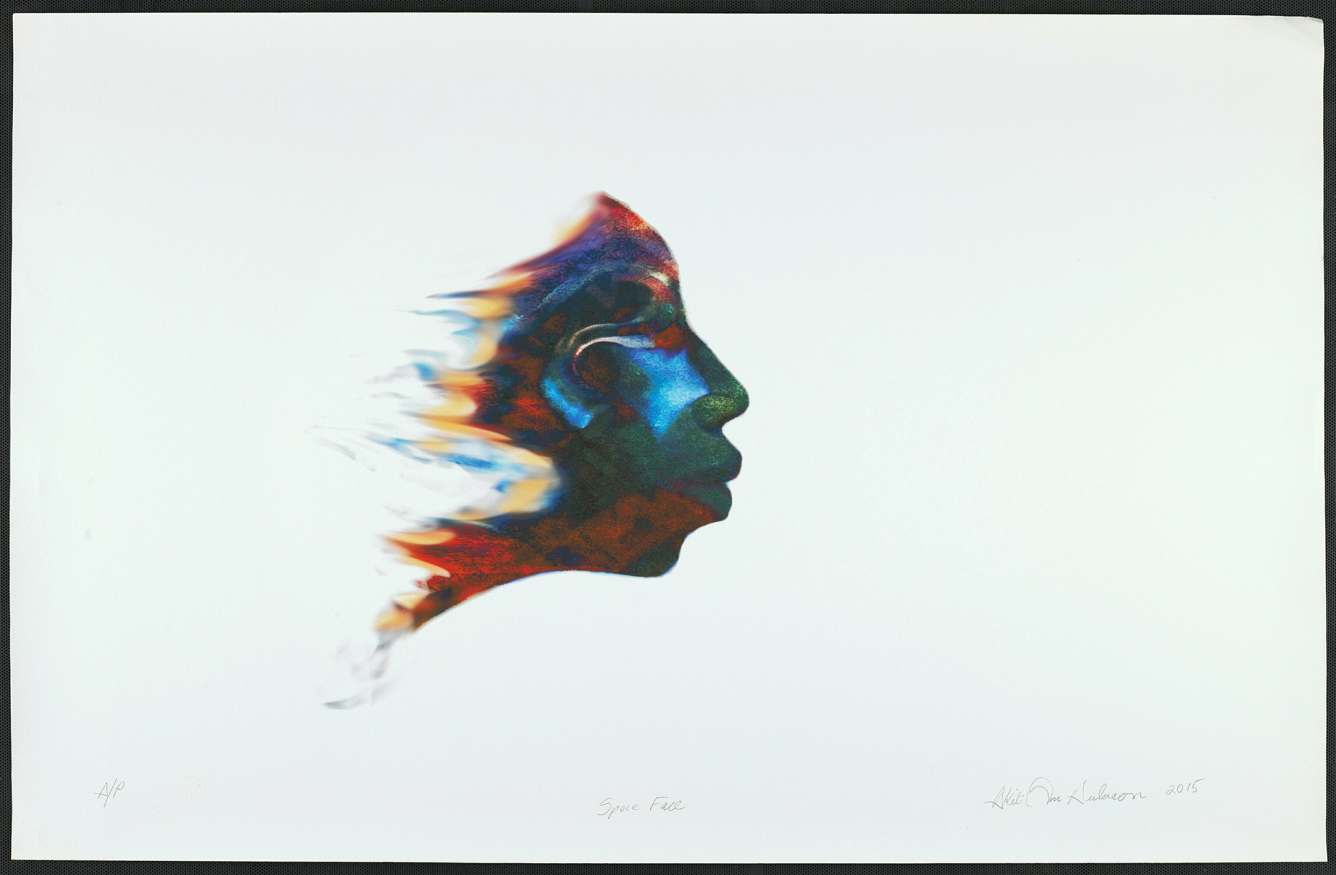 Space Fall by Akili Ron Anderson, 2015 Lithograph 24 x 37, from The Ronald W. and Patricia Walters Collection at the Howard University Gallery of Art.
