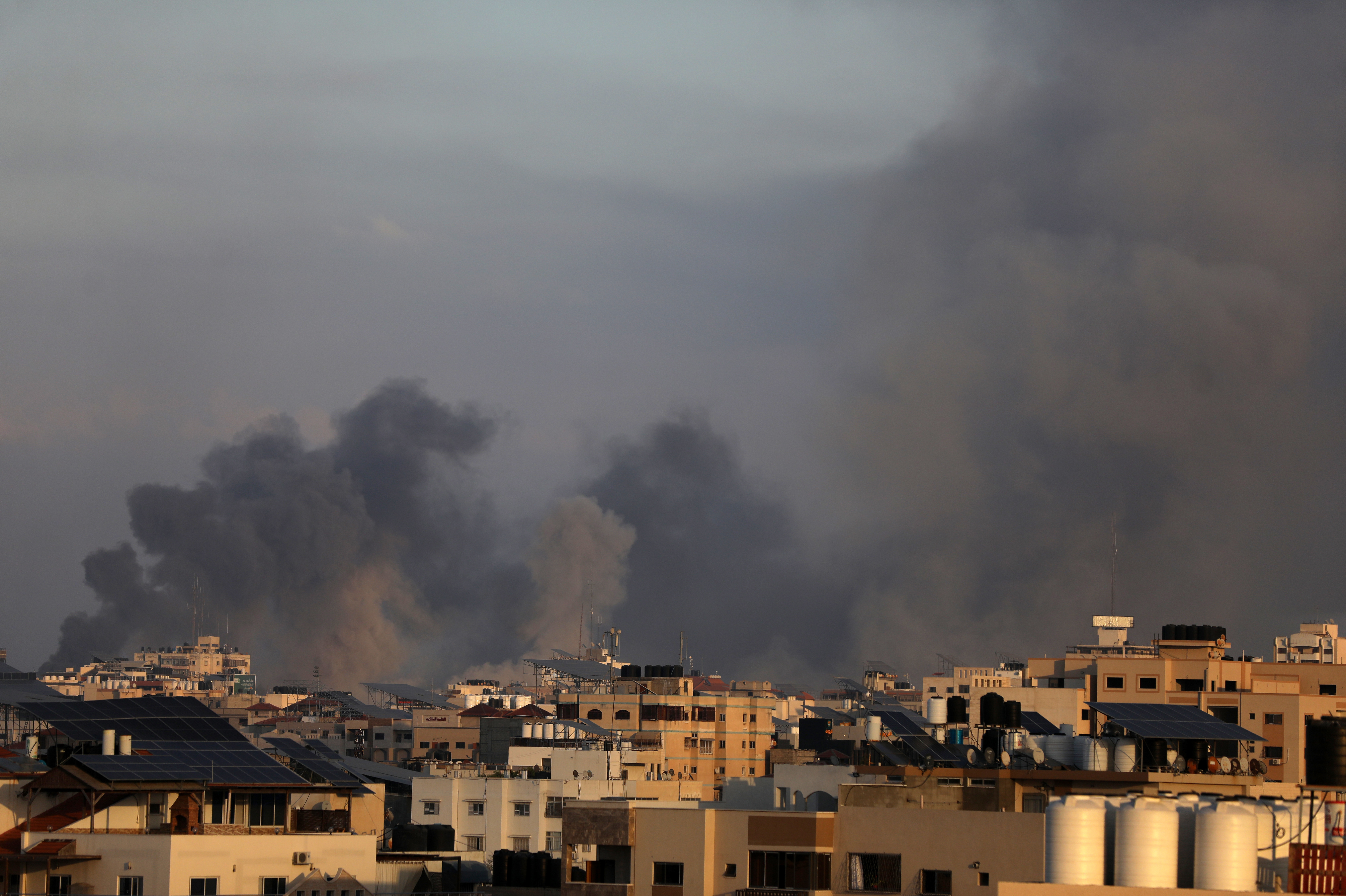 Smoke billows during Israeli strikes on Gaza City on Tuesday. (Majdi Fathi/NurPhoto via Getty Images)