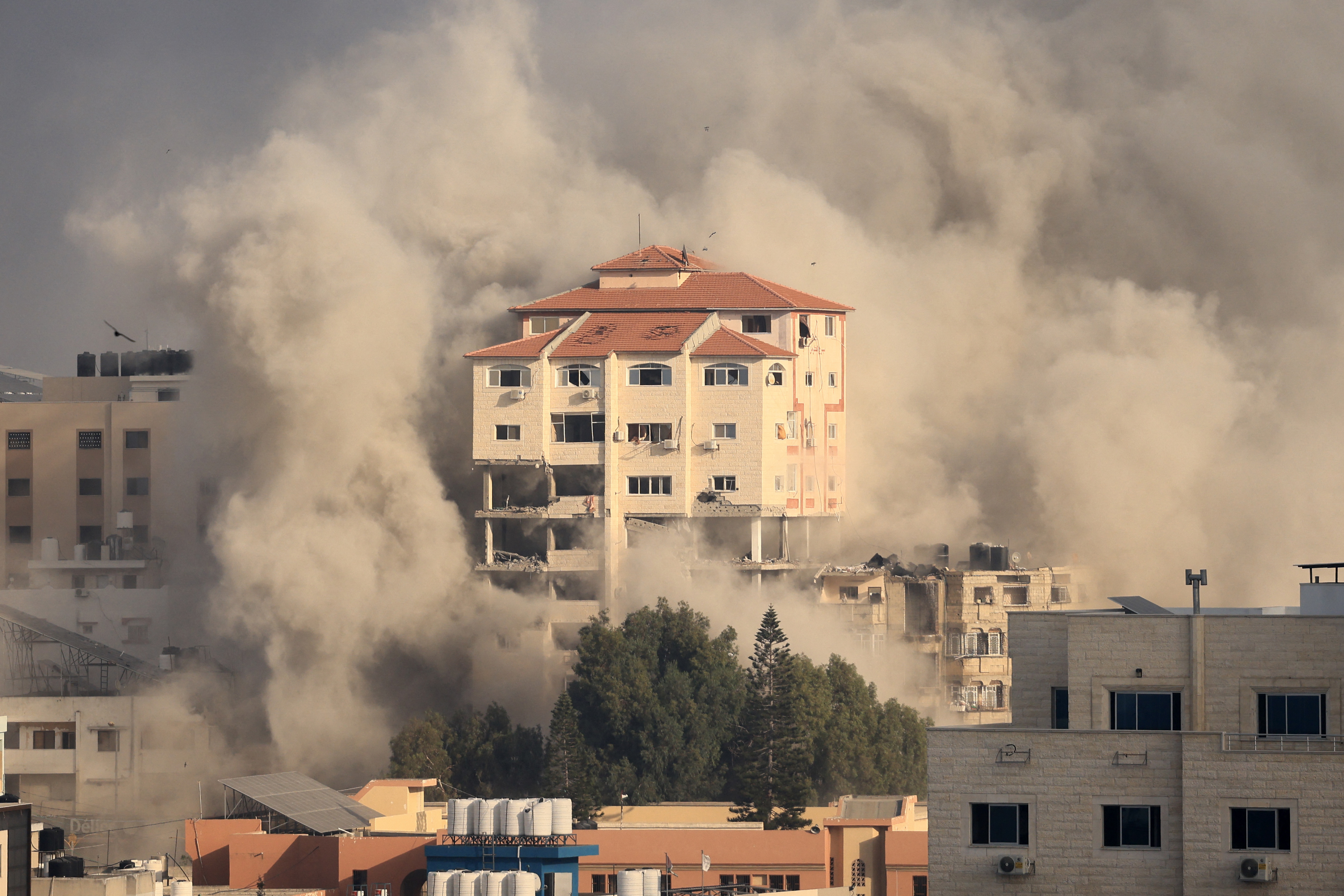 Wed., Oct. 11: Smoke plumes billow following Israeli bombardment in Gaza City.
