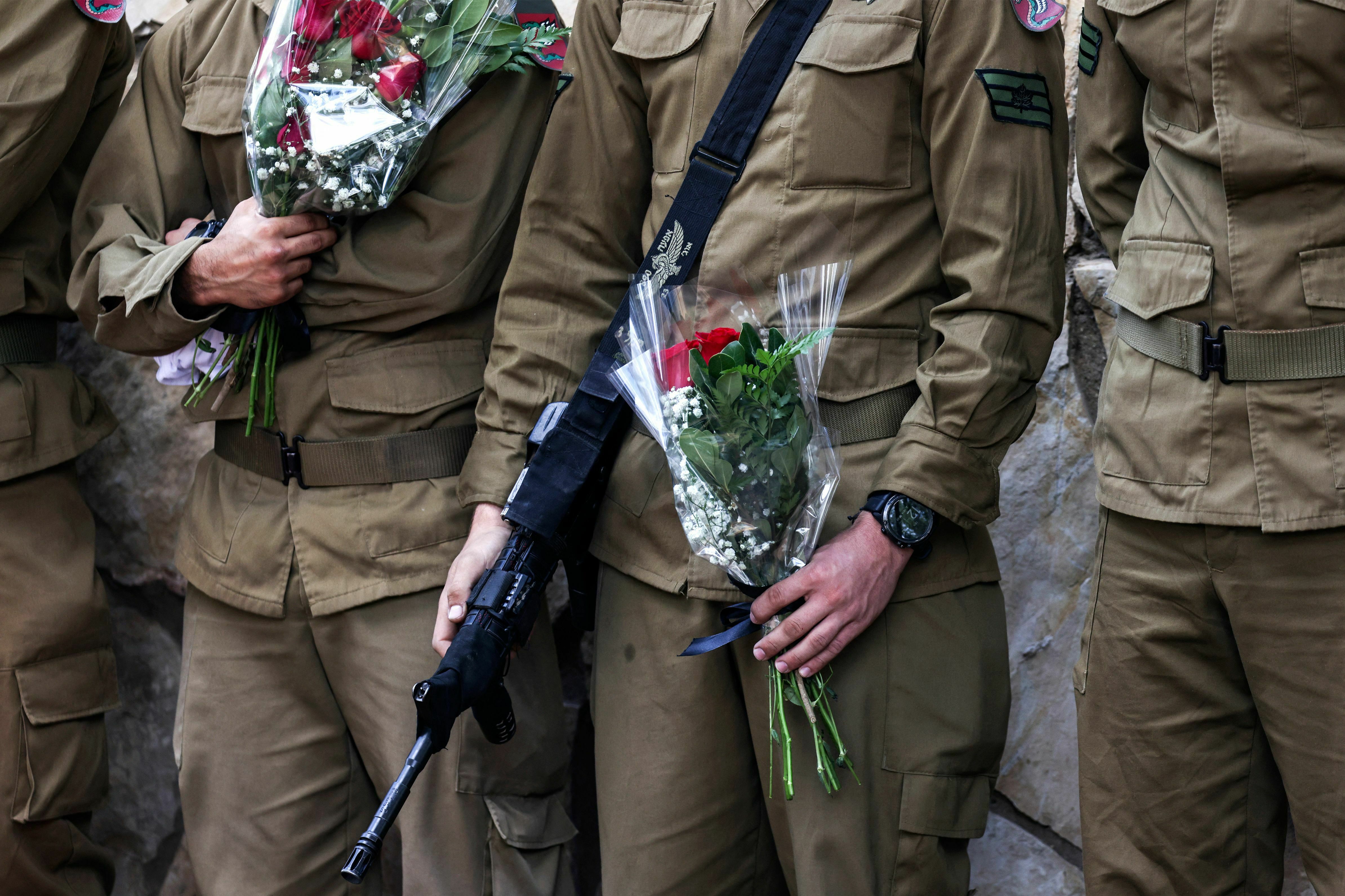 Thu., Oct. 12: Comrades of French-Israeli soldier Eli Valentin Ghenassia, who was killed in combat at Kibbutz Beeri during an infiltration by Hamas militants.