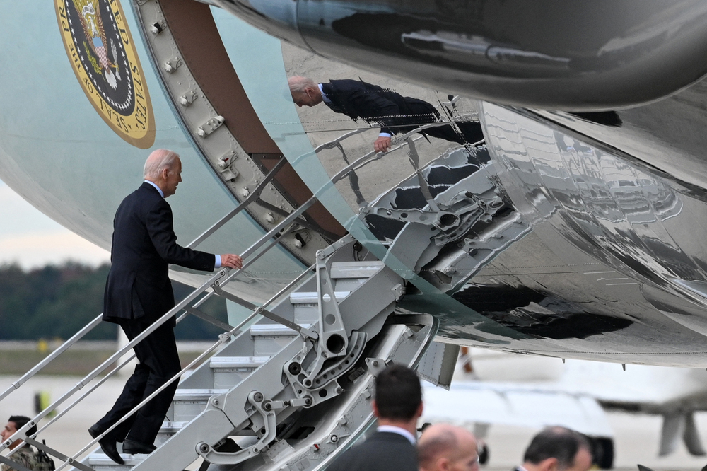 President Biden boards Air Force One at Joint Base Andrews in Maryland on Oct. 17, 2023, en route to Israel. (AFP via Getty Images)