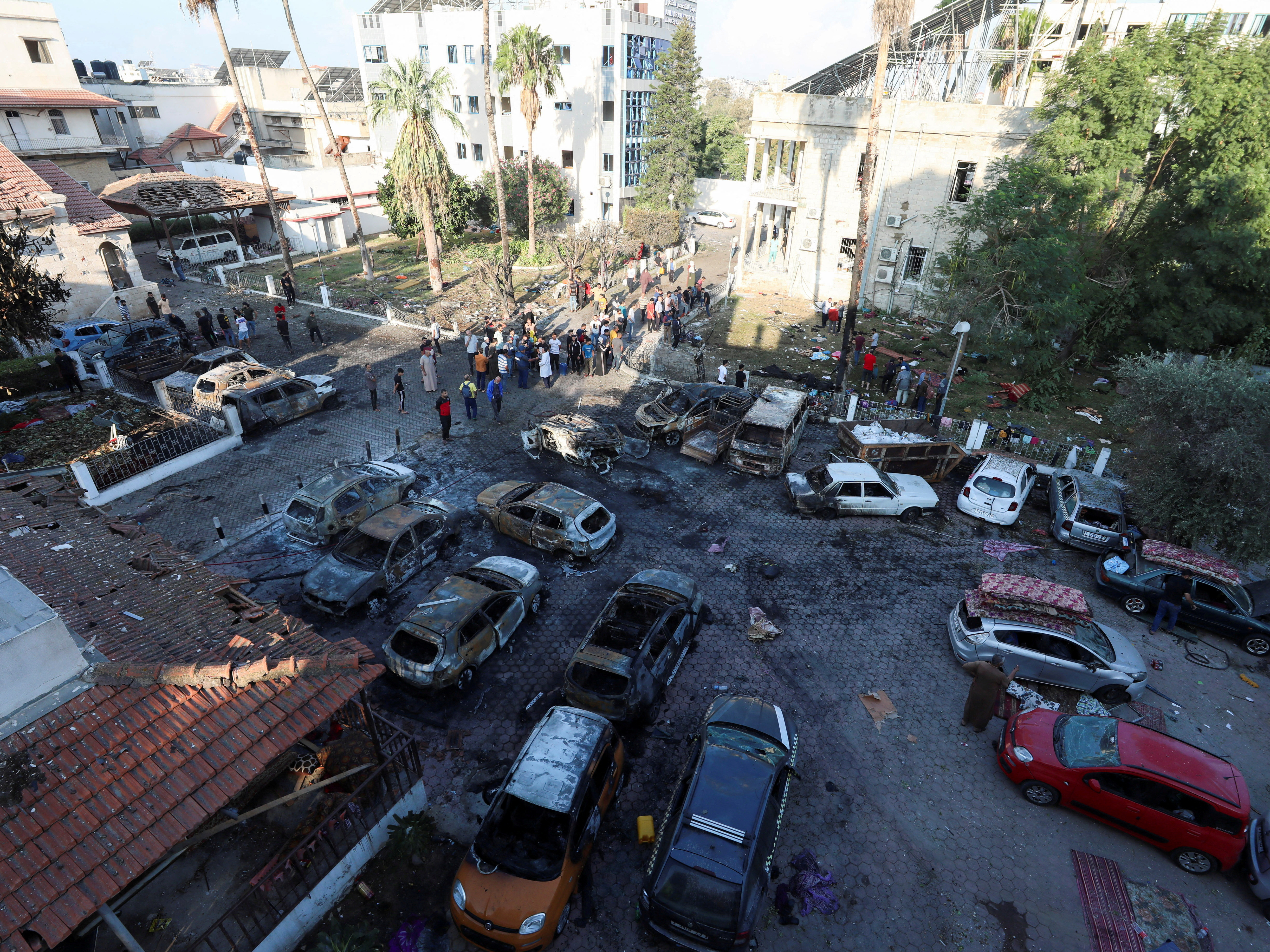 A view shows an area of Al Ahli Arab Hospital where hundreds of Palestinians were killed in a blast. The blast area was relatively small but occurred in a courtyard packed with Palestinian civilians. (Reuters)