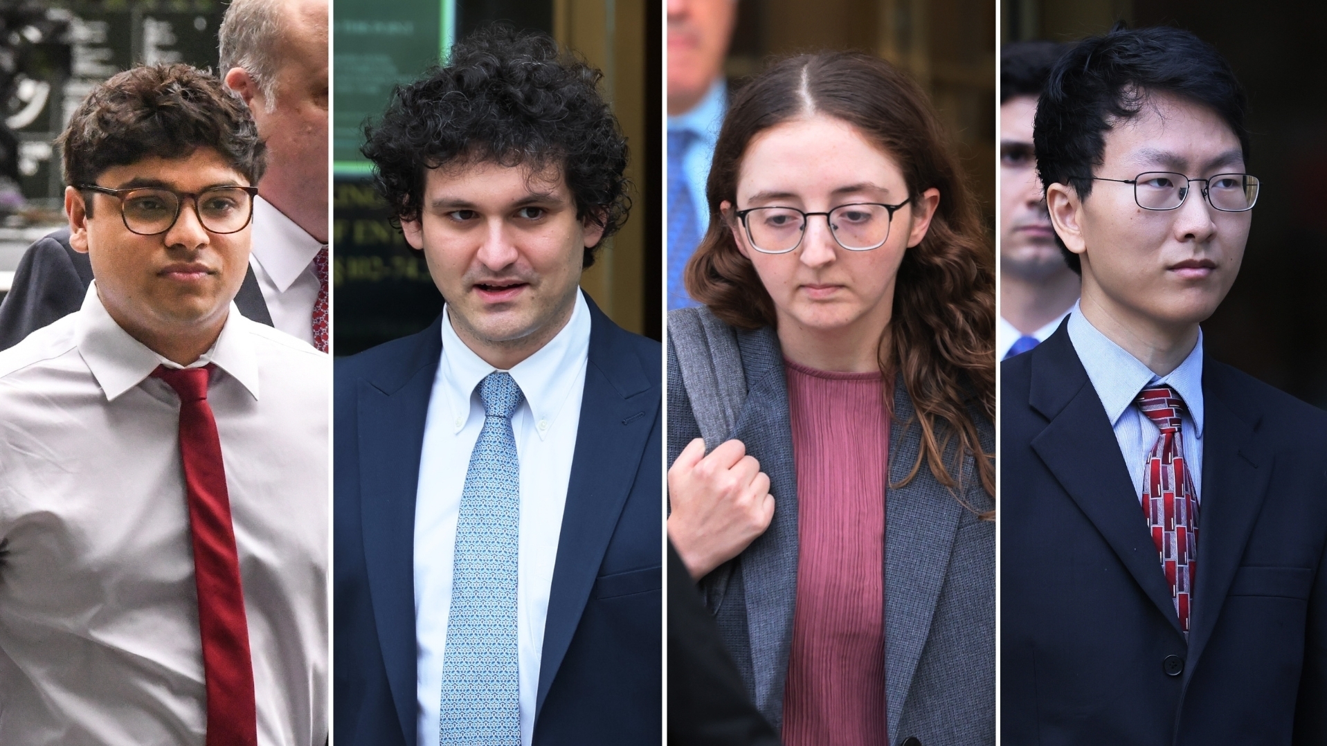 Three of Sam Bankman-Fried's closest former associates have turned against him, and their testimony could help send the former FTX CEO to prison for life. Pictured from left to right are: Nishad Singh, Sam Bankman-Fried, Caroline Ellison, and Gary Wang. (Stephanie Keith/Bloomberg via Getty Images; Michael M. Santiago/Getty Images)