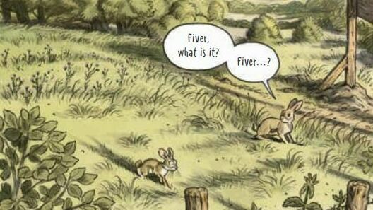 Siblings Hazel and Fiver from Watership Down: The Graphic Novel by Richard Adams, adapted by James Sturm and illustrated by Joe Sutphin. The 2023 graphic novel is the latest adaptation of the 1972 children