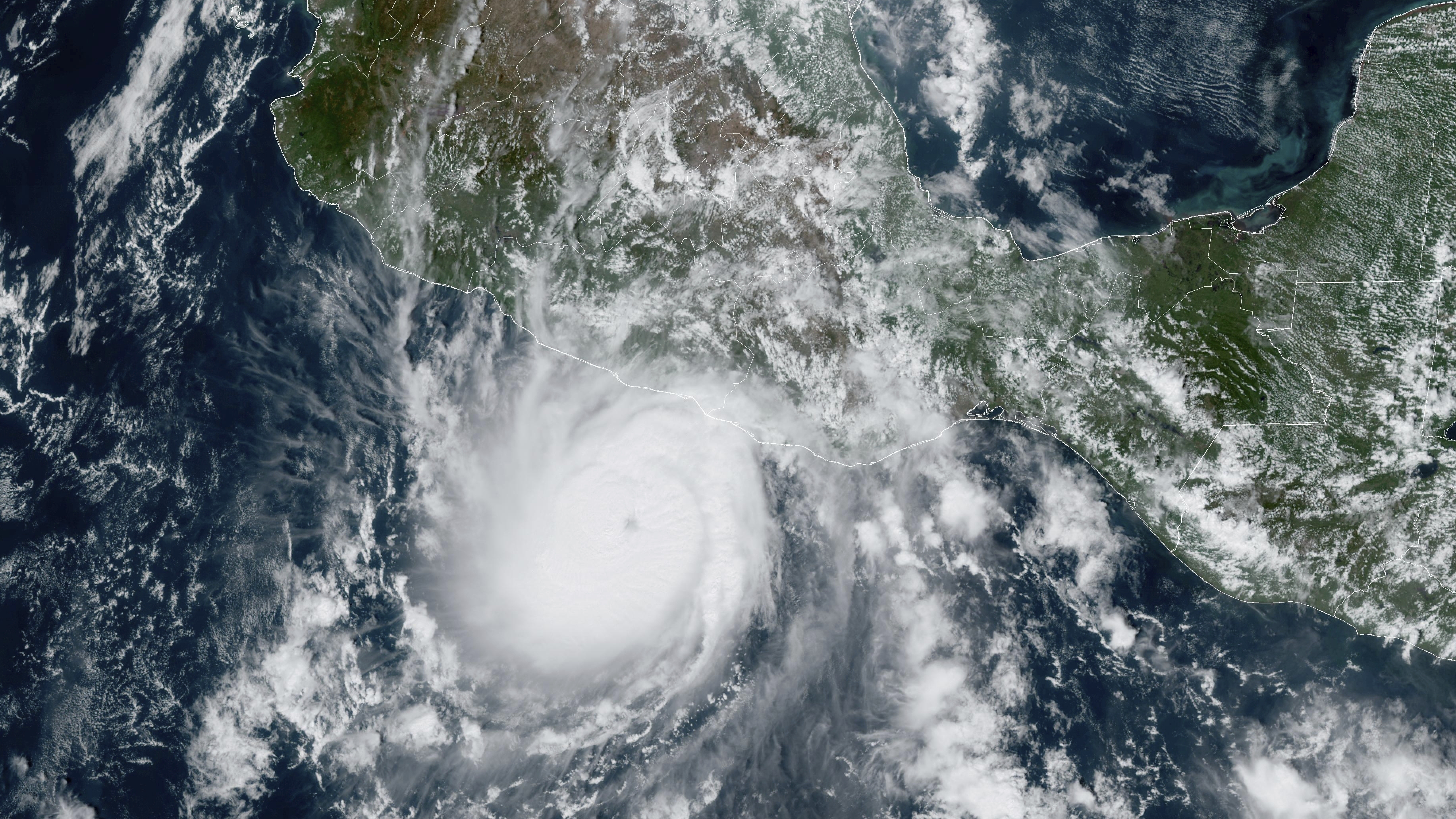 This satellite image provided by NOAA on Tuesday shows Hurricane Otis approaching Mexico