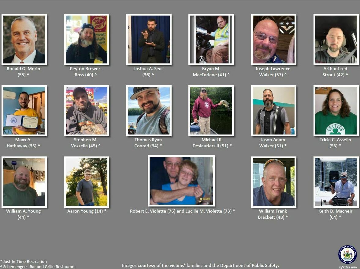 The state of Maine on Friday released photos of the 18 victims killed Wednesday in the mass shooting in Lewiston. (Maine Department of Public Safety)