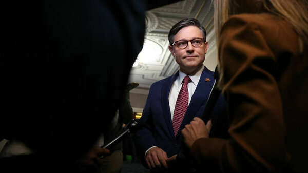 House Speaker Mike Johnson, R-La., speaks to reporters on Capitol Hill on Oct. 24.