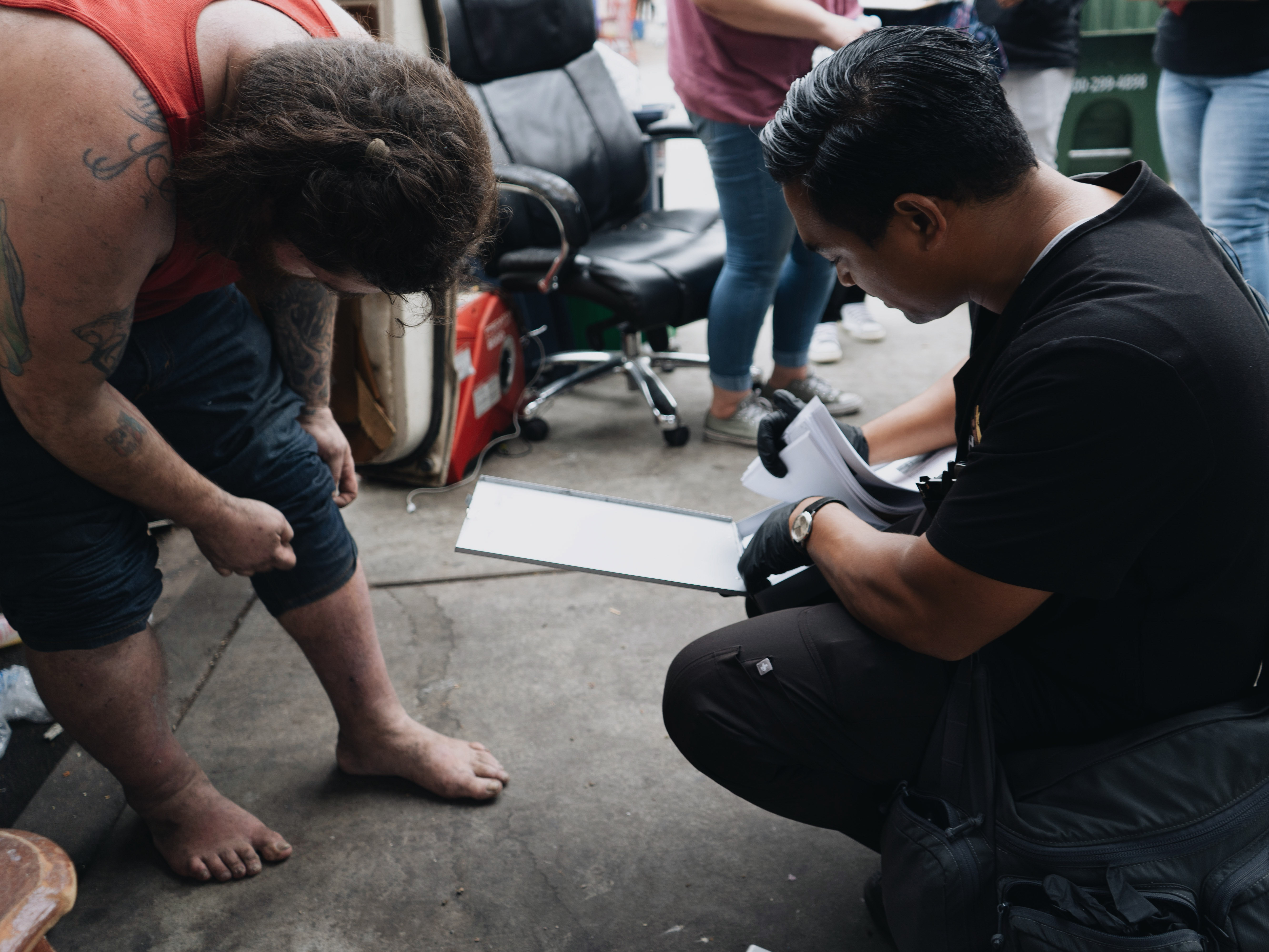 'Frustration all across the board.' A day with homelessness outreach workers in LA 1 Nurse Velbis thinks Boladeres' swollen leg is related to his diabetes.