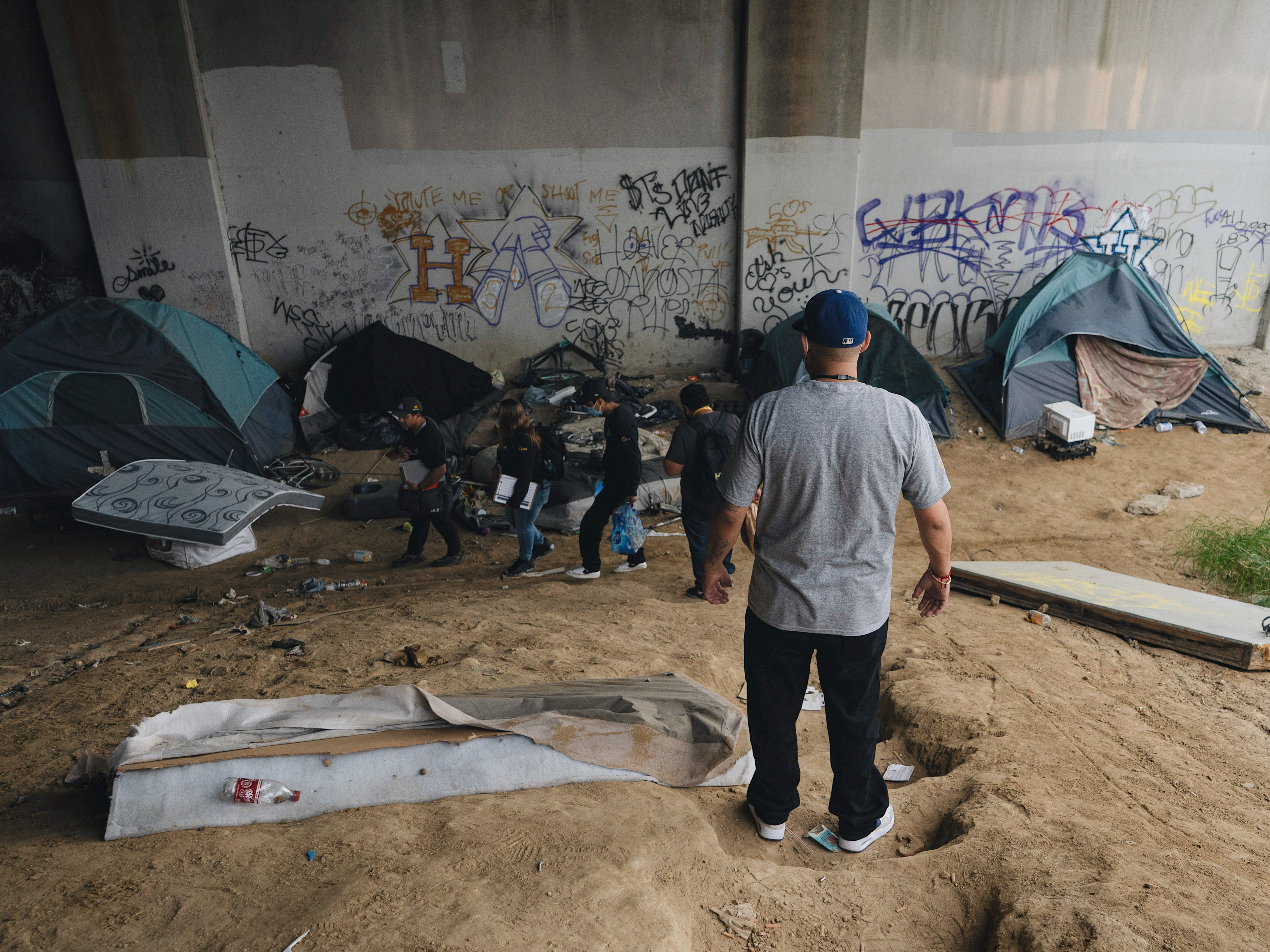 'Frustration all across the board.' A day with homelessness outreach workers in LA 6 At an encampment under a South LA highway, there are "a lot of people suffering from mental and substance abuse," says HOPICS coordinator Mychal Johnson, but "they are receptive to us."