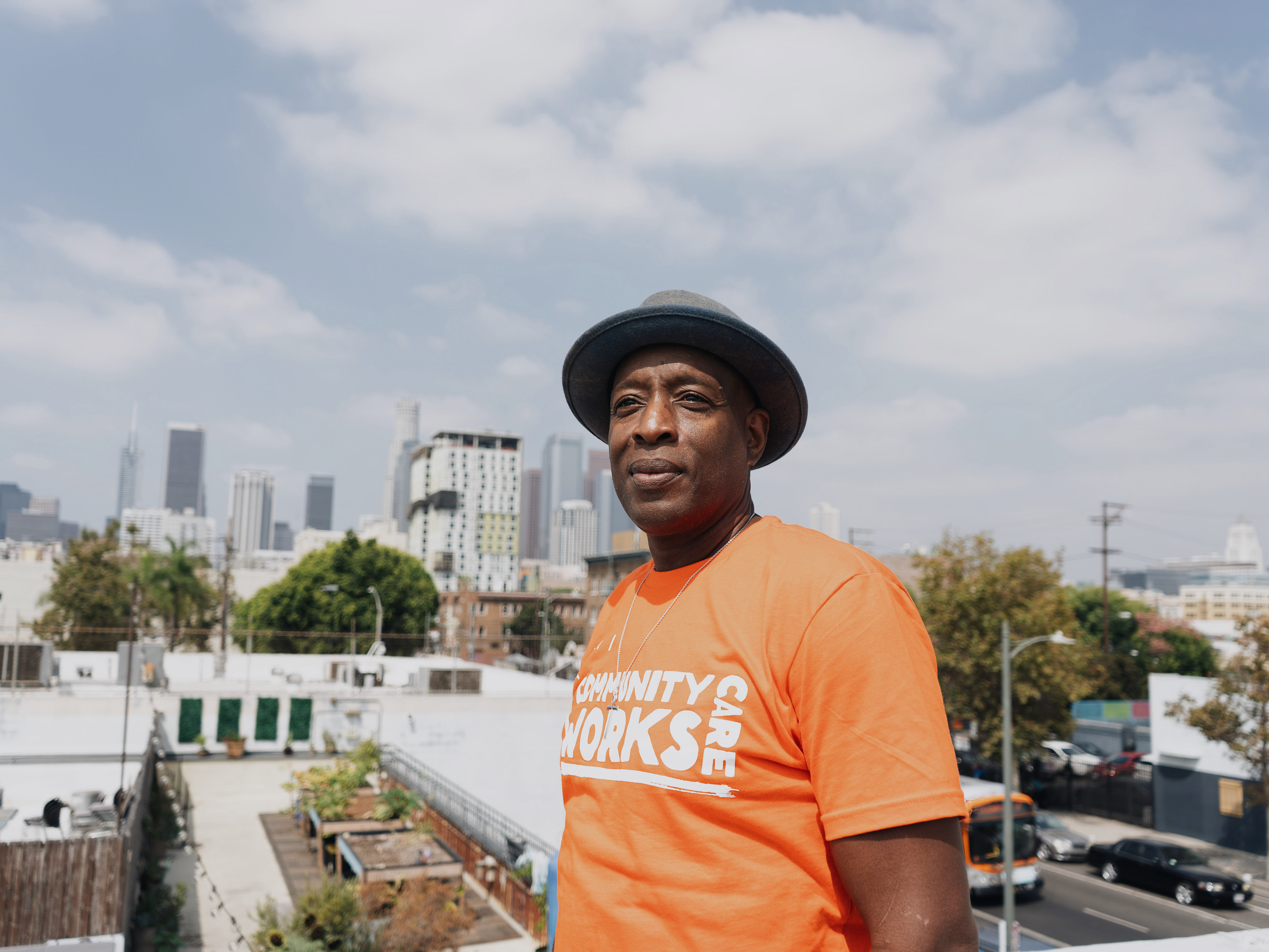 'Frustration all across the board.' A day with homelessness outreach workers in LA 3 Pete White, a homelessness advocate who directs the LA Community Action Network, poses for a portrait against the skyline of downtown Los Angeles.