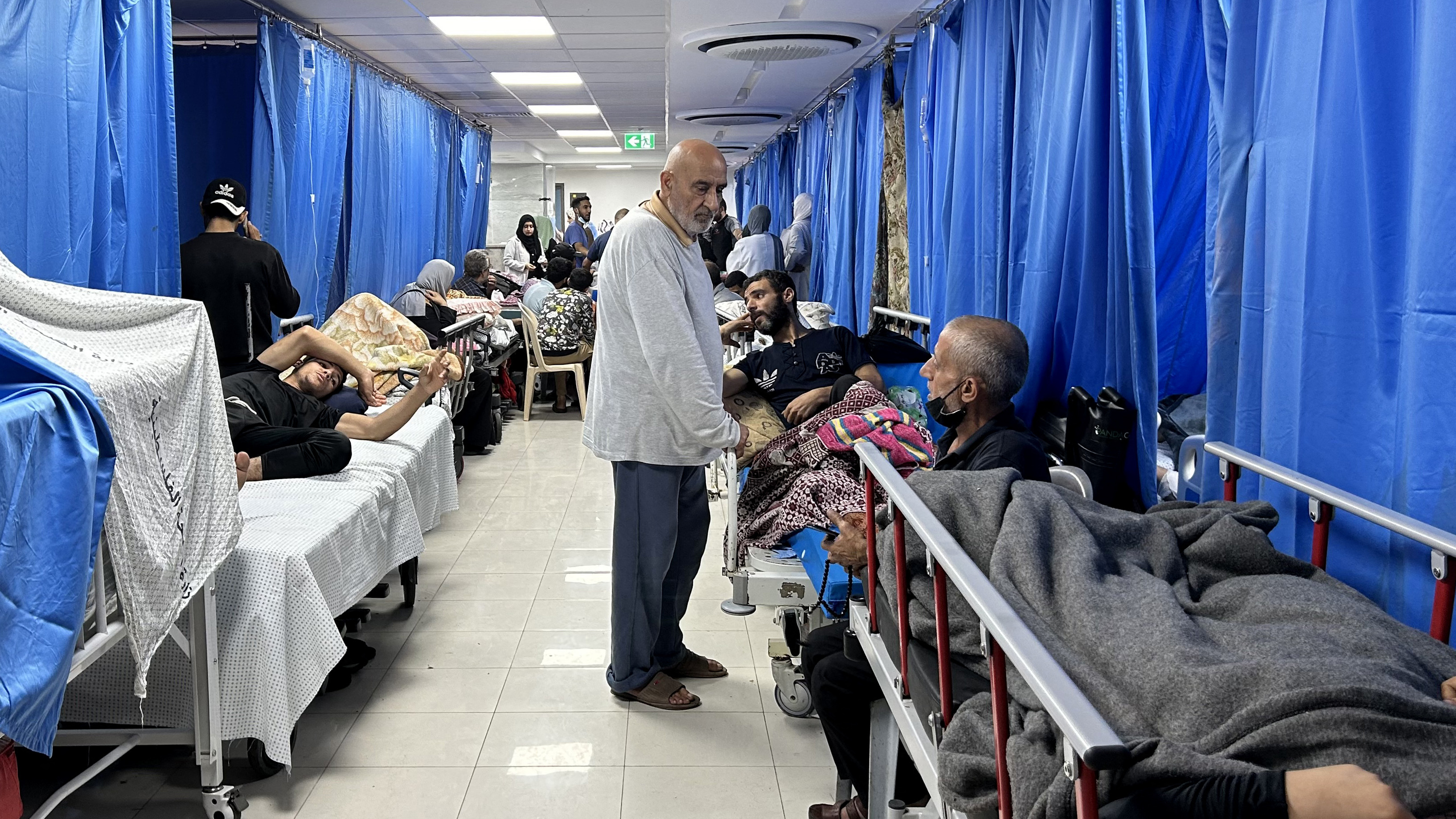 Patients and internally displaced people are pictured at Al-Shifa Hospital in Gaza City on Nov. 10, 2023, amid ongoing battles between Israel and Hamas.