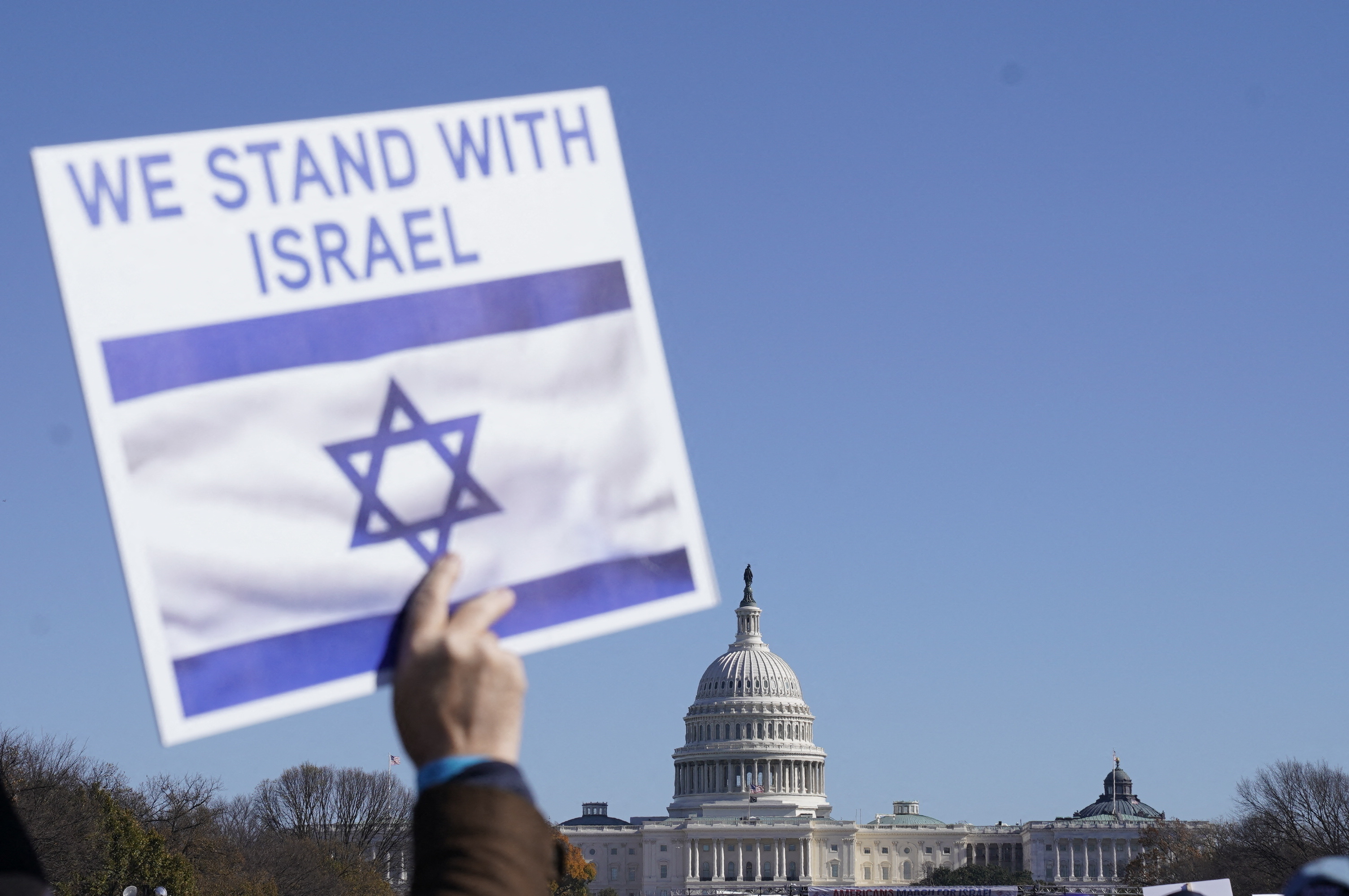 Thousands of demonstrators in support of Israel gather on the National Mall in Washington Tuesday. (AFP via Getty Images)