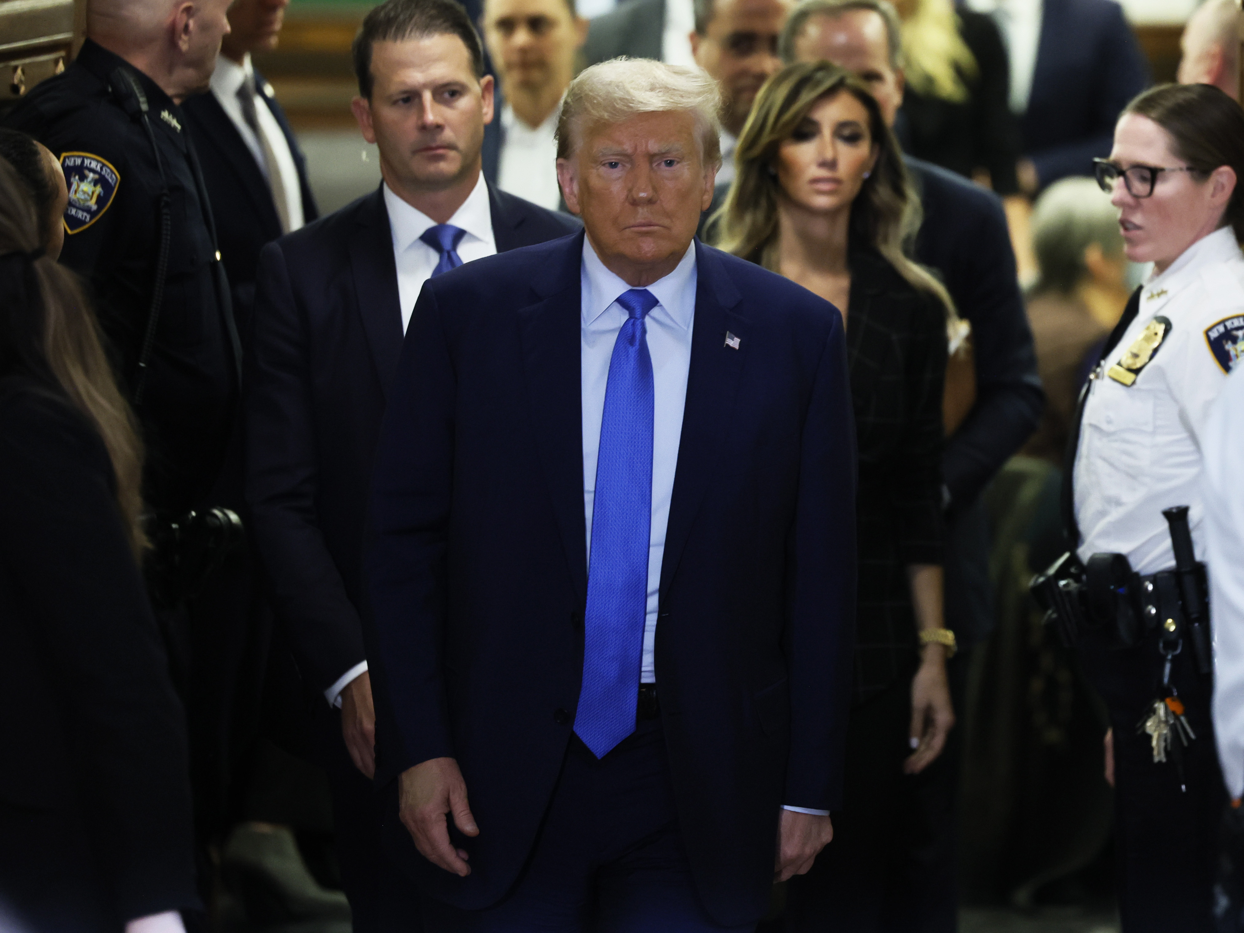 Former President Donald Trump exits the courtroom after testifying at his civil fraud trial at New York State Supreme Court on November 06, 2023 in New York City. (Getty Images)