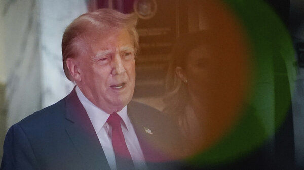 Former President Donald Trump speaks after exiting the courtroom for a break at New York Supreme Court on Dec. 7 in New York.