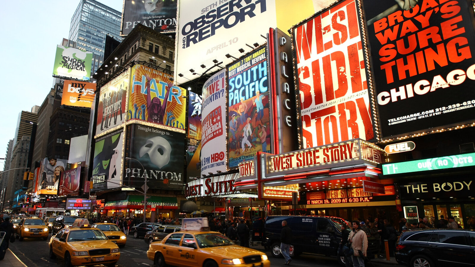 The exterior of the Palace Theatre, in the middle of Manhattan's Times Square, in 2009. 