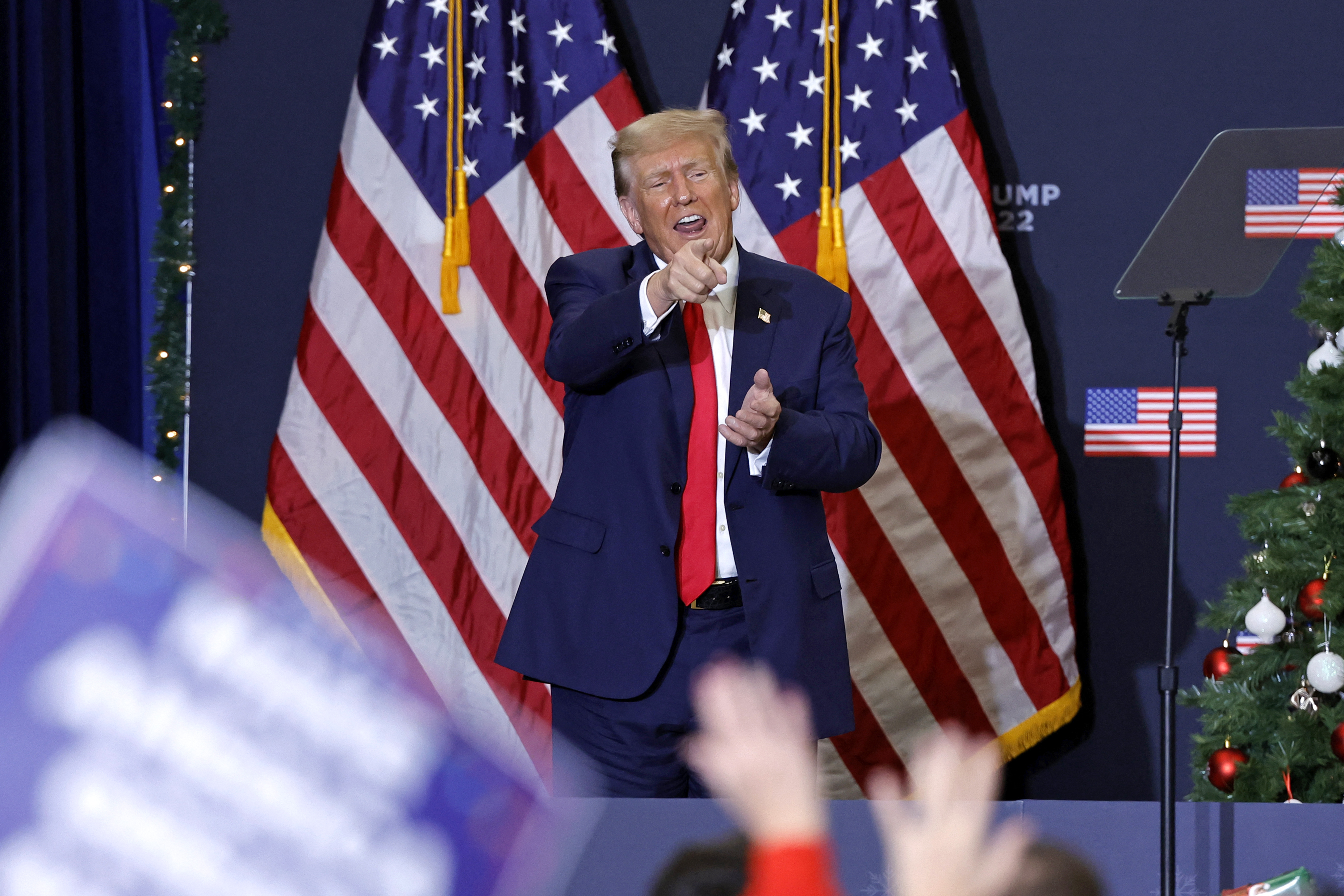Former President and 2024 presidential hopeful Donald Trump at a campaign event in Iowa on Tuesday. (AFP via Getty Images)