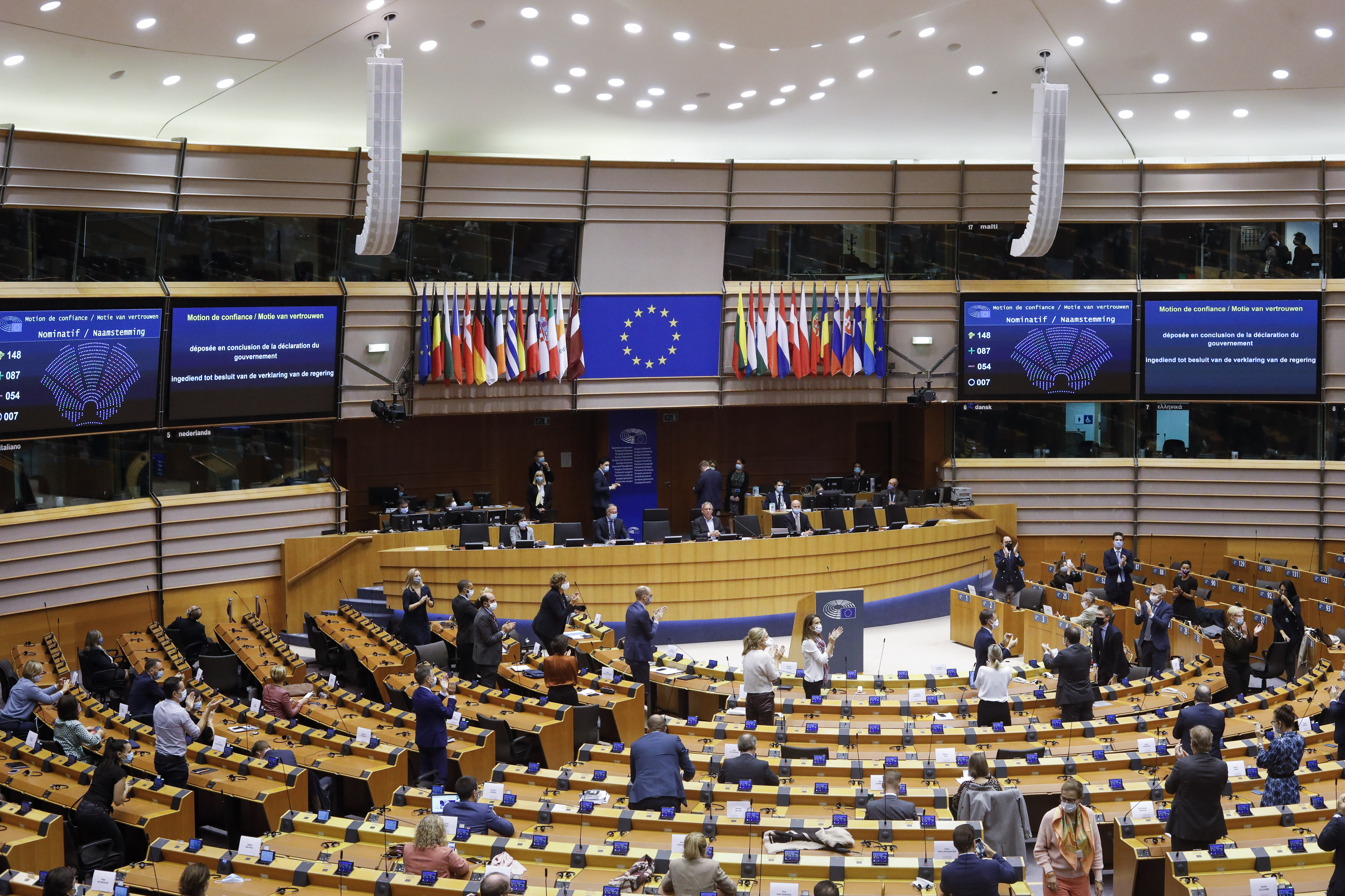 Elections for many national governments and the European Parliament, seen here in Brussels in 2020, will take place in 2024. Experts warn that these elections are ripe targets for bad actors seeking to disrupt democracy. (BELGA MAG/AFP via Getty Images)