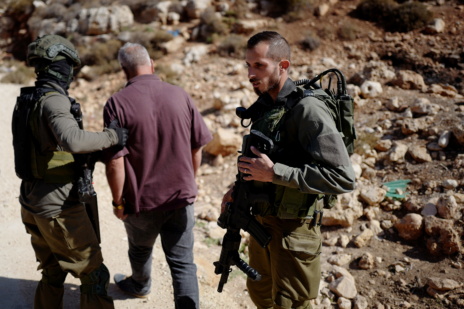 WEST BANK — Israeli forces take Ayoub Abuhejleh while he was being interviewed by NPR in the West Bank on Nov. 6, 2023. Click here for the full story.