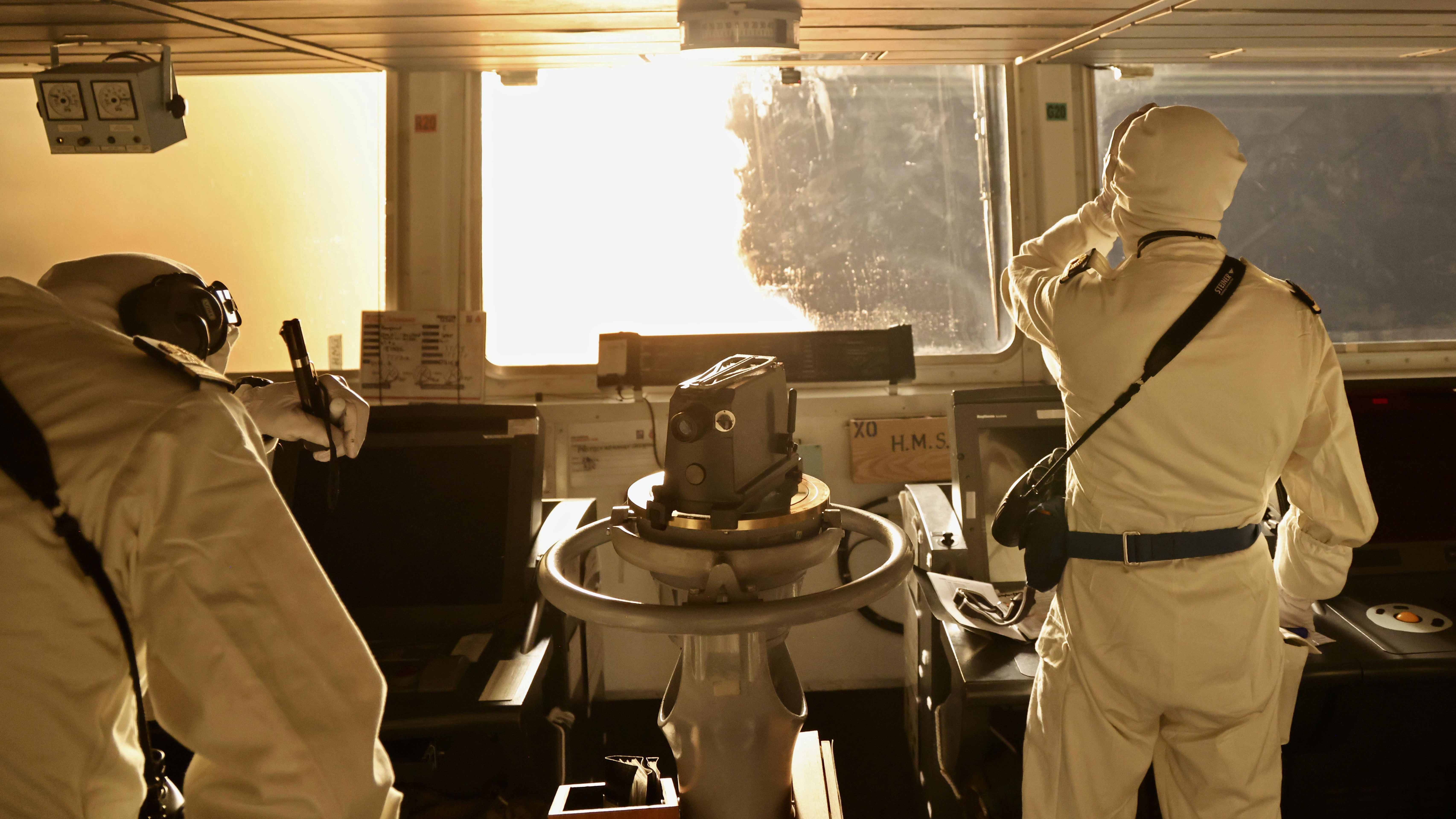 Image taken from the bridge of HMS Diamond, seen here firing Sea Viper missiles in the Red Sea on Oct. 1. The HMS Diamond along with U.S. warships successfully repelled a large attack from the Iranian-backed Houthis in the Red Sea.