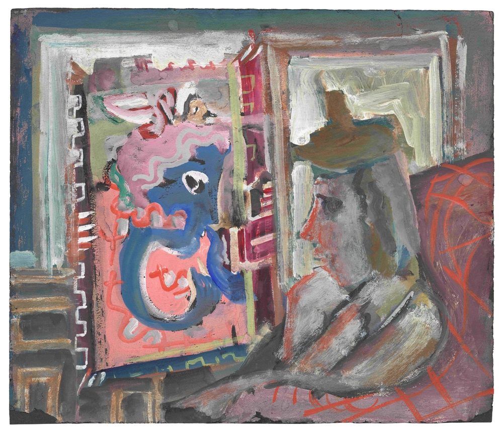 Mark Rothko,<em> Untitled (seated figure in interior)</em>, c. 1938, watercolor on construction paper sheet. (Copyright © 2023 Kate Rothko Prizel and Christopher Rothko)