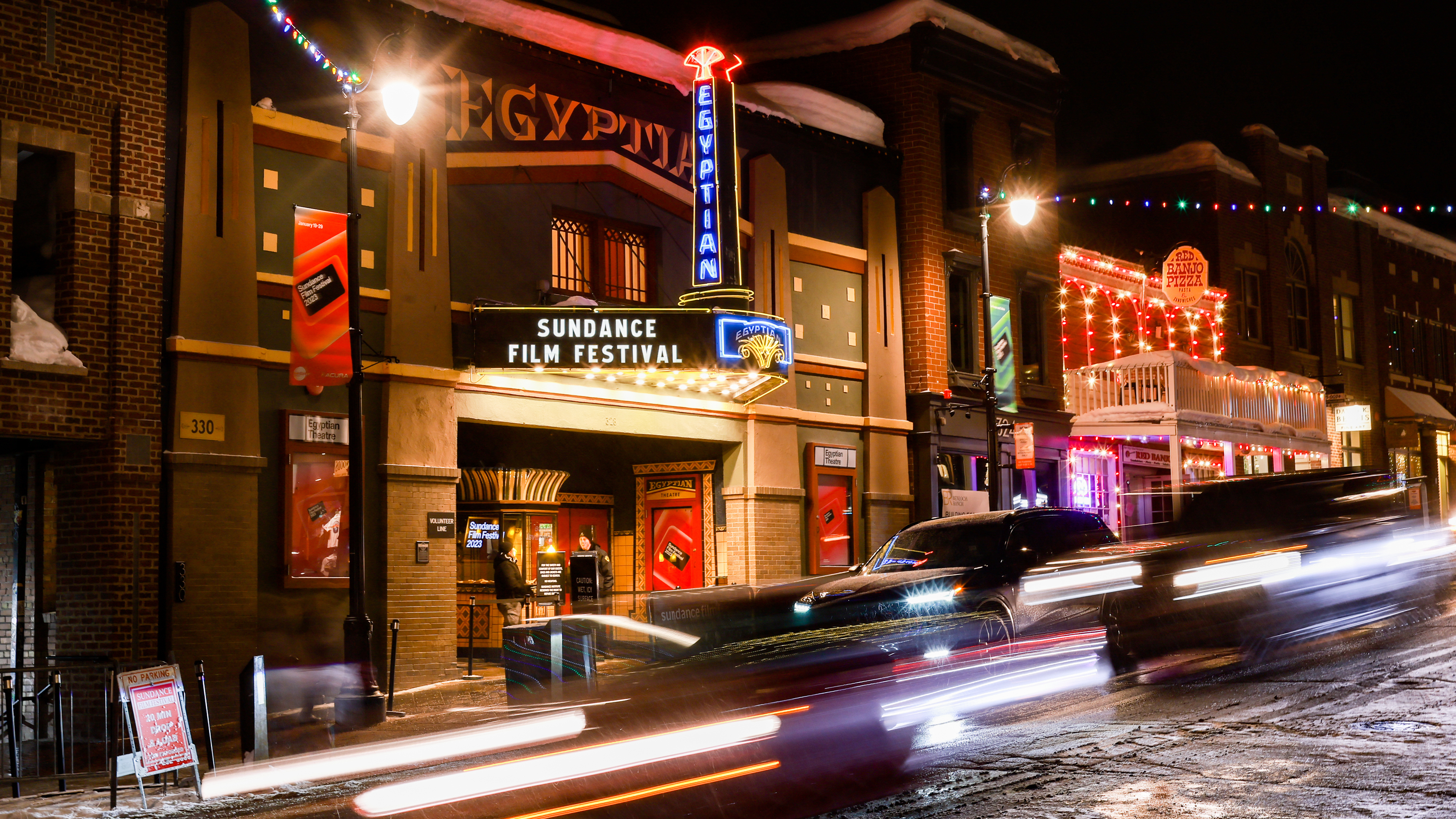 The Sundance Film Festival marks its 40th edition this year. Above, the Egyptian Theatre is pictured during the 2023 Sundance Film Festival in Park City, Utah.