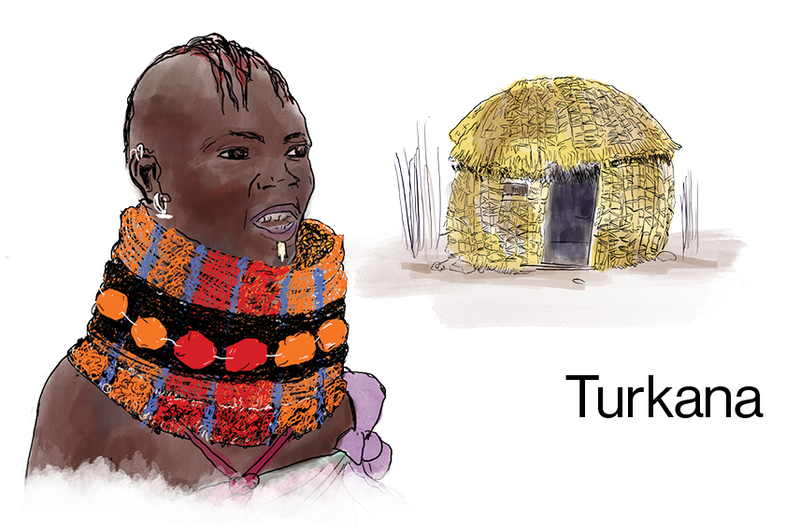 Each person depicted in the poster wears a necklace of beads meant to represent DNA they share with others in the study.
