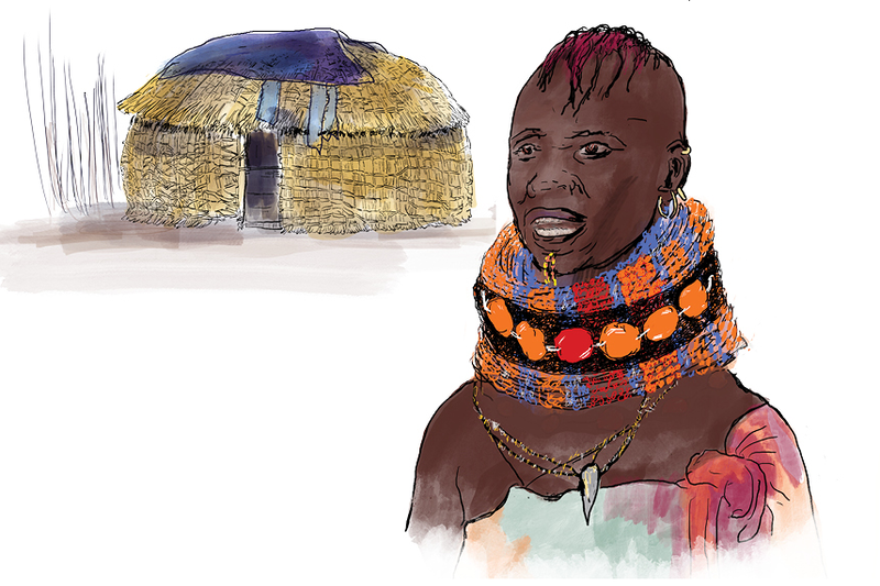 Each person depicted in the poster wears a necklace of beads meant to represent DNA they share with others in the study.