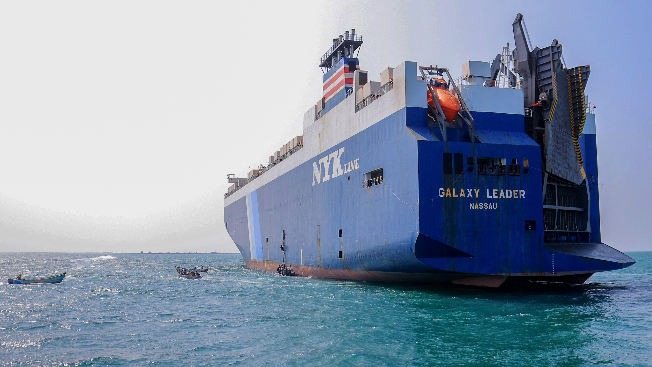The Galaxy Leader cargo ship was seized by Houthi fighters in the Red Sea in late November. The Bahamas-flagged, British-owned Galaxy Leader, operated by a Japanese firm but having links to an Israeli businessman, was headed from Turkey to India when it was seized and rerouted to the Yemeni port of Hodeida. (AFP via Getty Images)