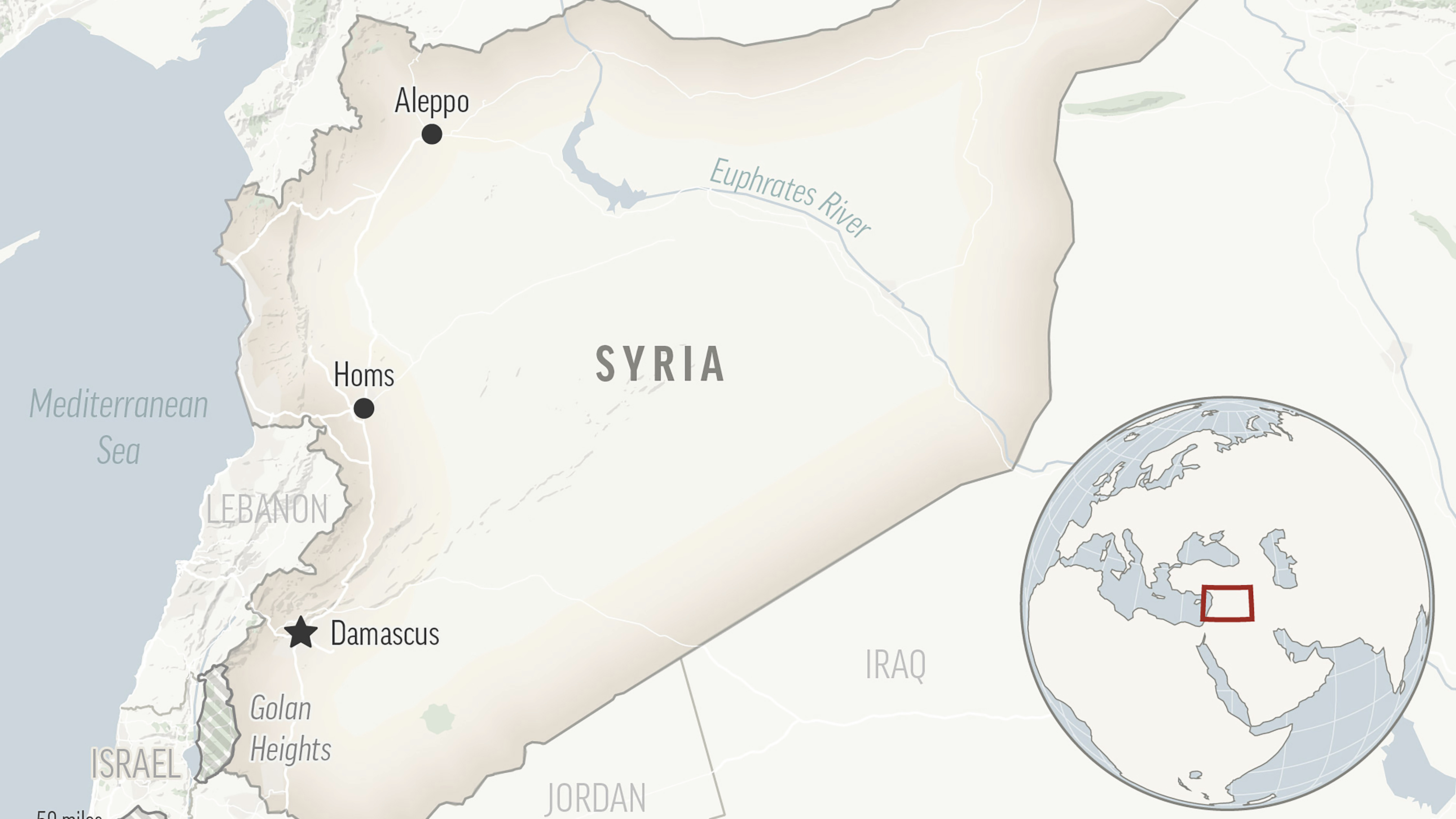 This is a locator map for Syria with its capital, Damascus. (AP Photo)