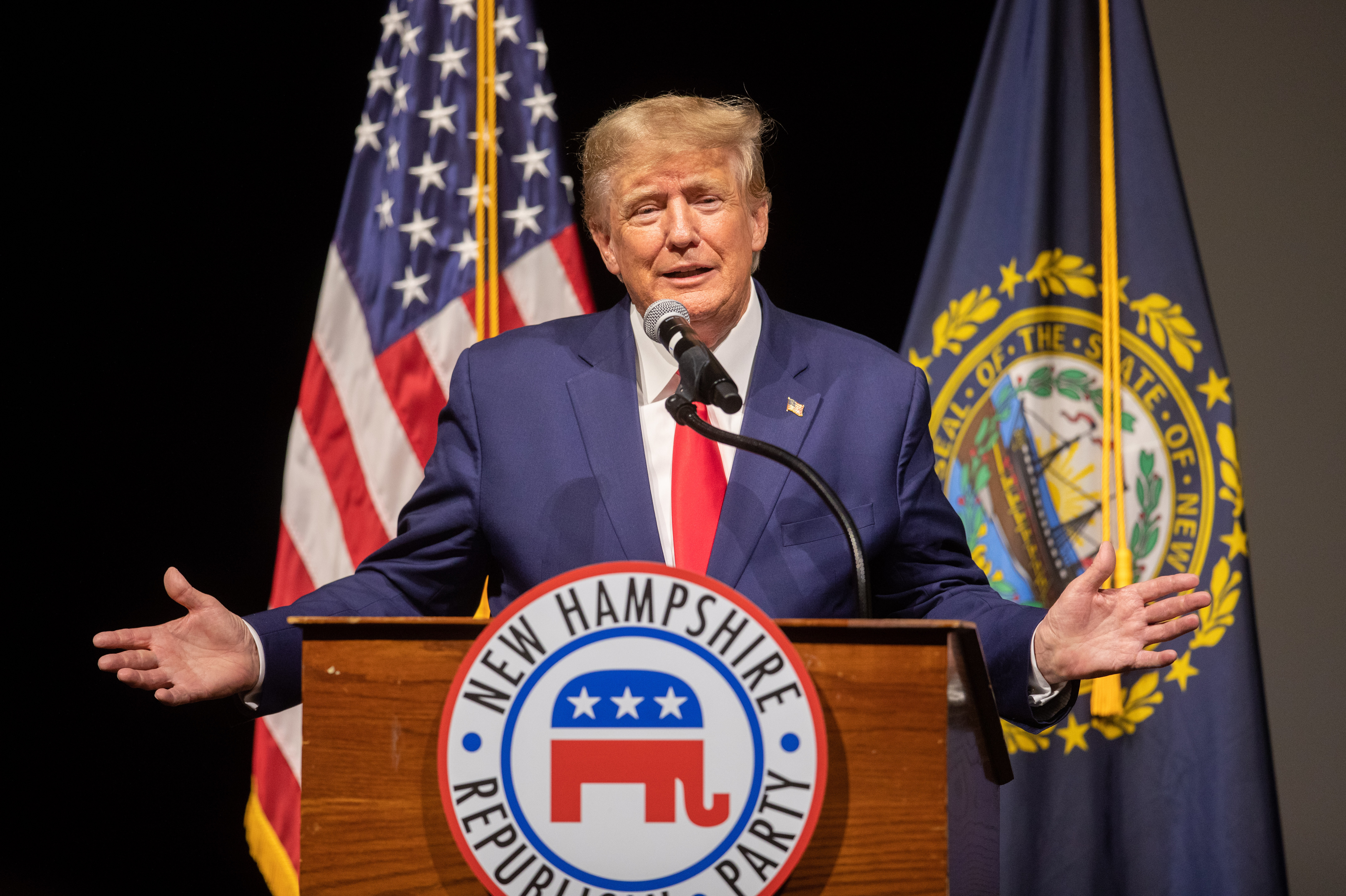 Former President Donald Trump speaks at the New Hampshire Republican State Committee's Annual Meeting last year.