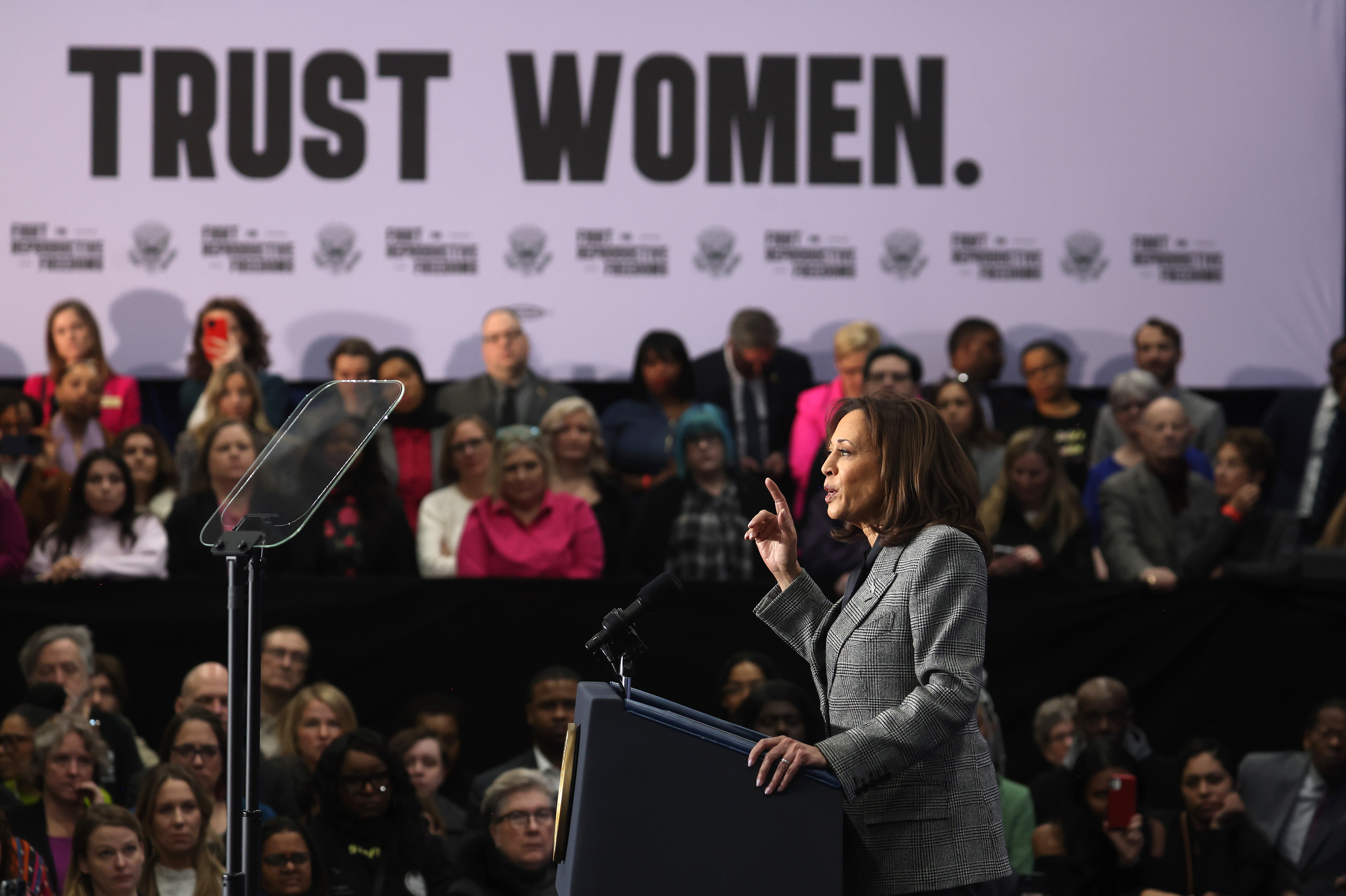 Vice President Harris speaks about reproductive rights on Jan. 22, 2024 in Big Bend, Wis. (Getty Images)