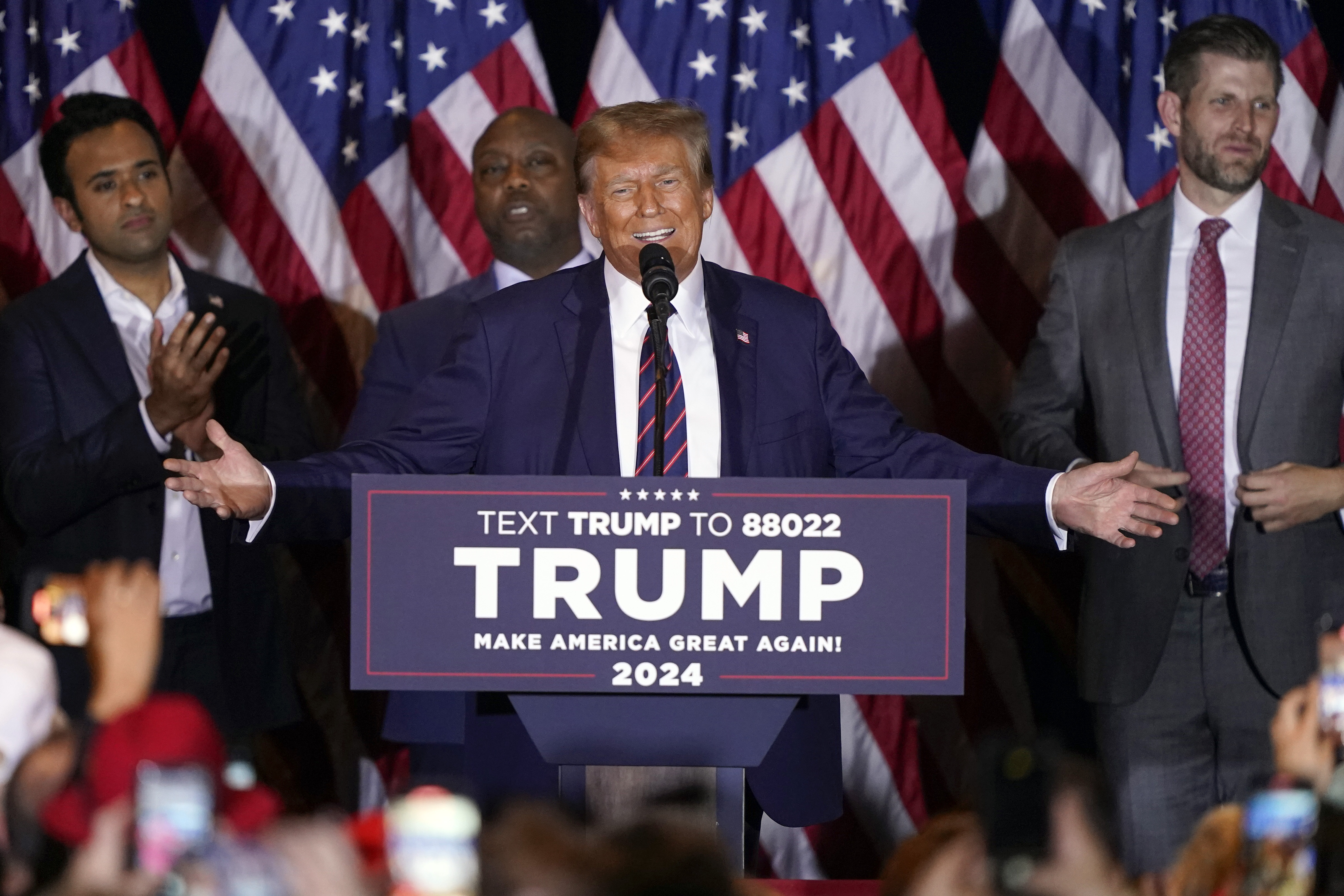 Former President Donald Trump speaks at a primary election night party Tuesday in Nashua, N.H. (AP)