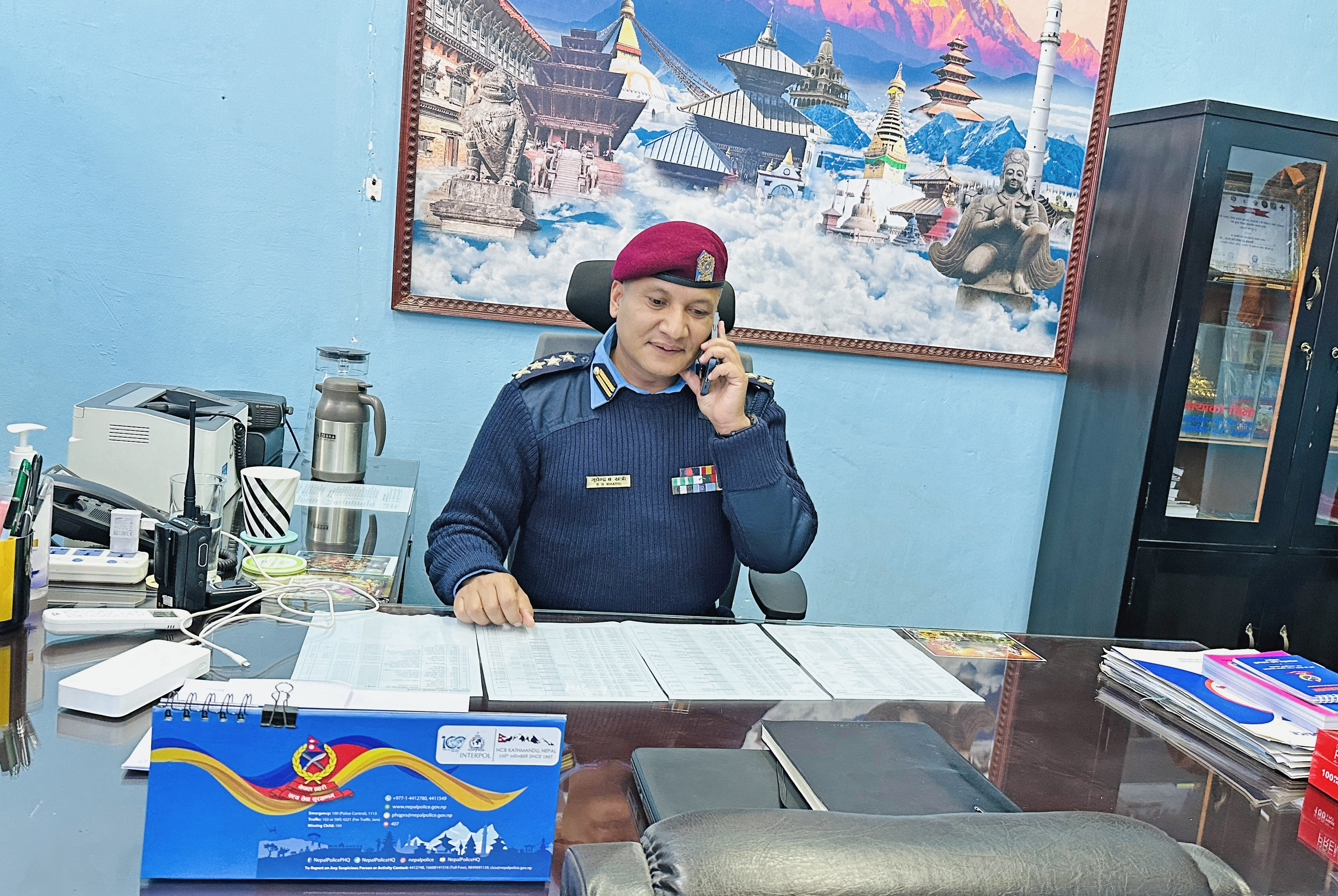 Nepal wants its men back from Russia's war in Ukraine after deaths on the front 6 Senior Superintendent of Police Bhupendra Khatri pictured at his office.