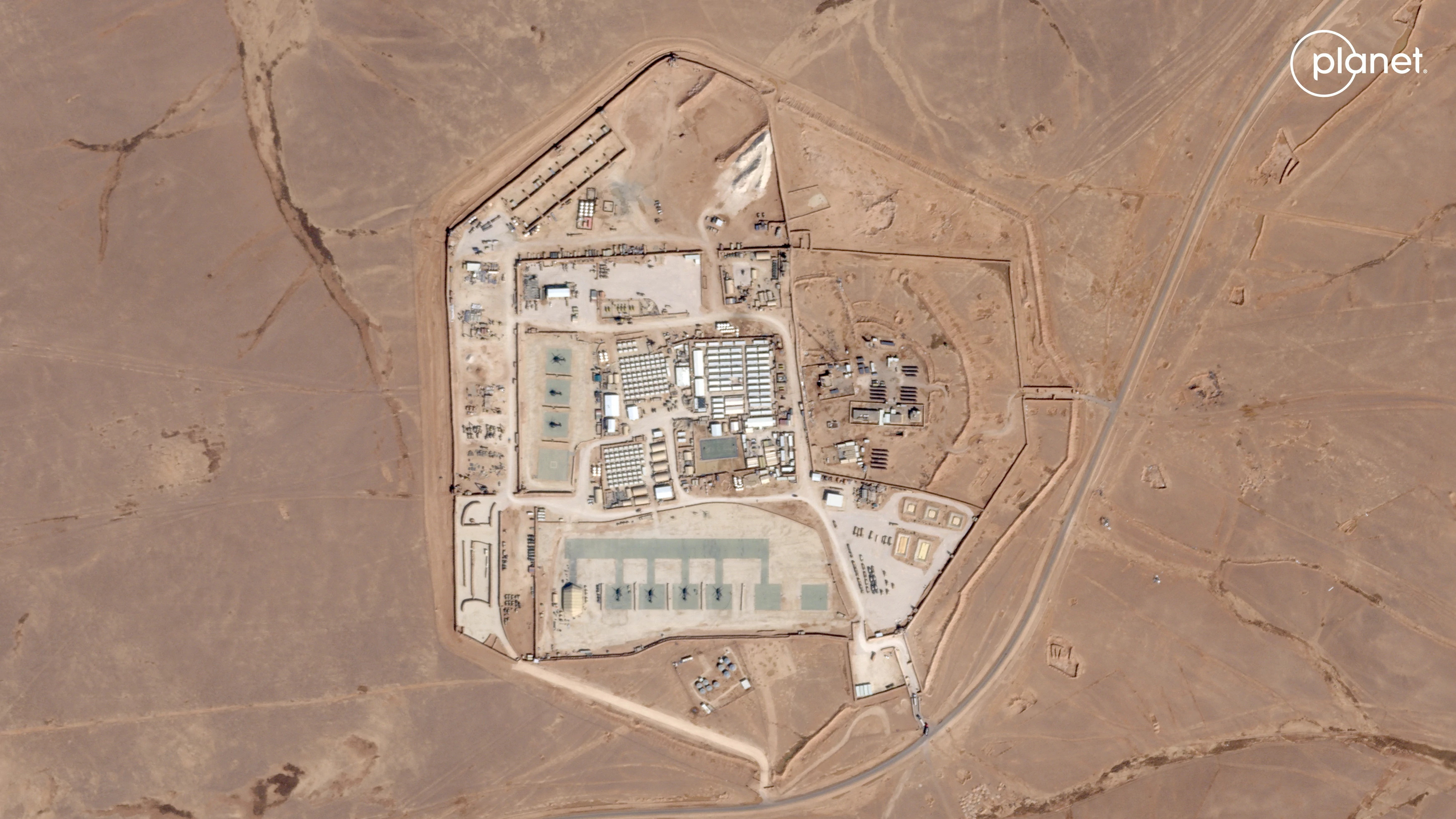 A satellite view of the U.S. military outpost known as Tower 22, in Rukban, Rwaished District, Jordan, in October last year. (Planet Labs via Reuters)