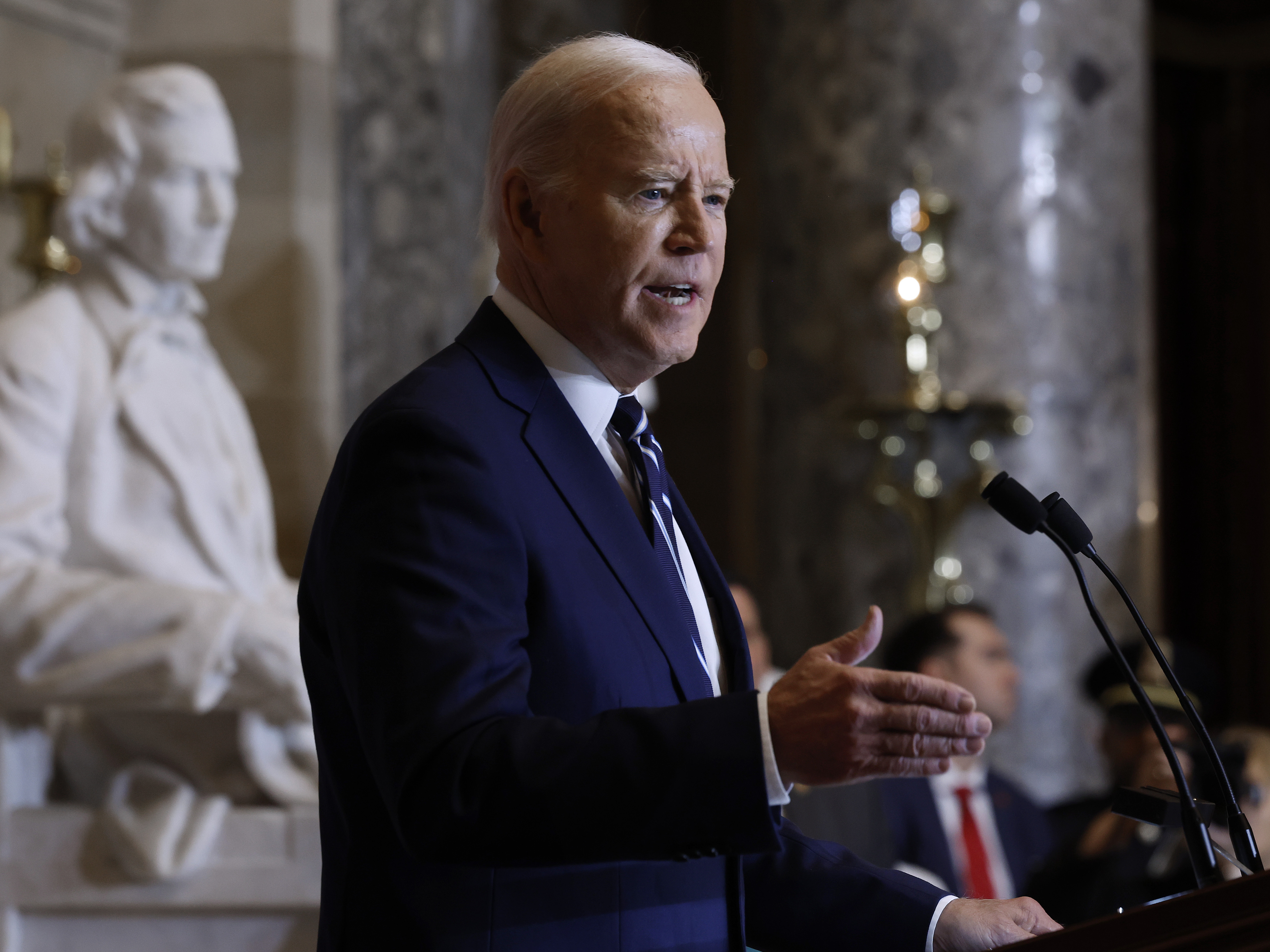 President Joe Biden addresses the annual National Prayer Breakfast in Statuary Hall in the U.S. Capitol on February 1, 2024 in Washington, DC. (Getty Images)