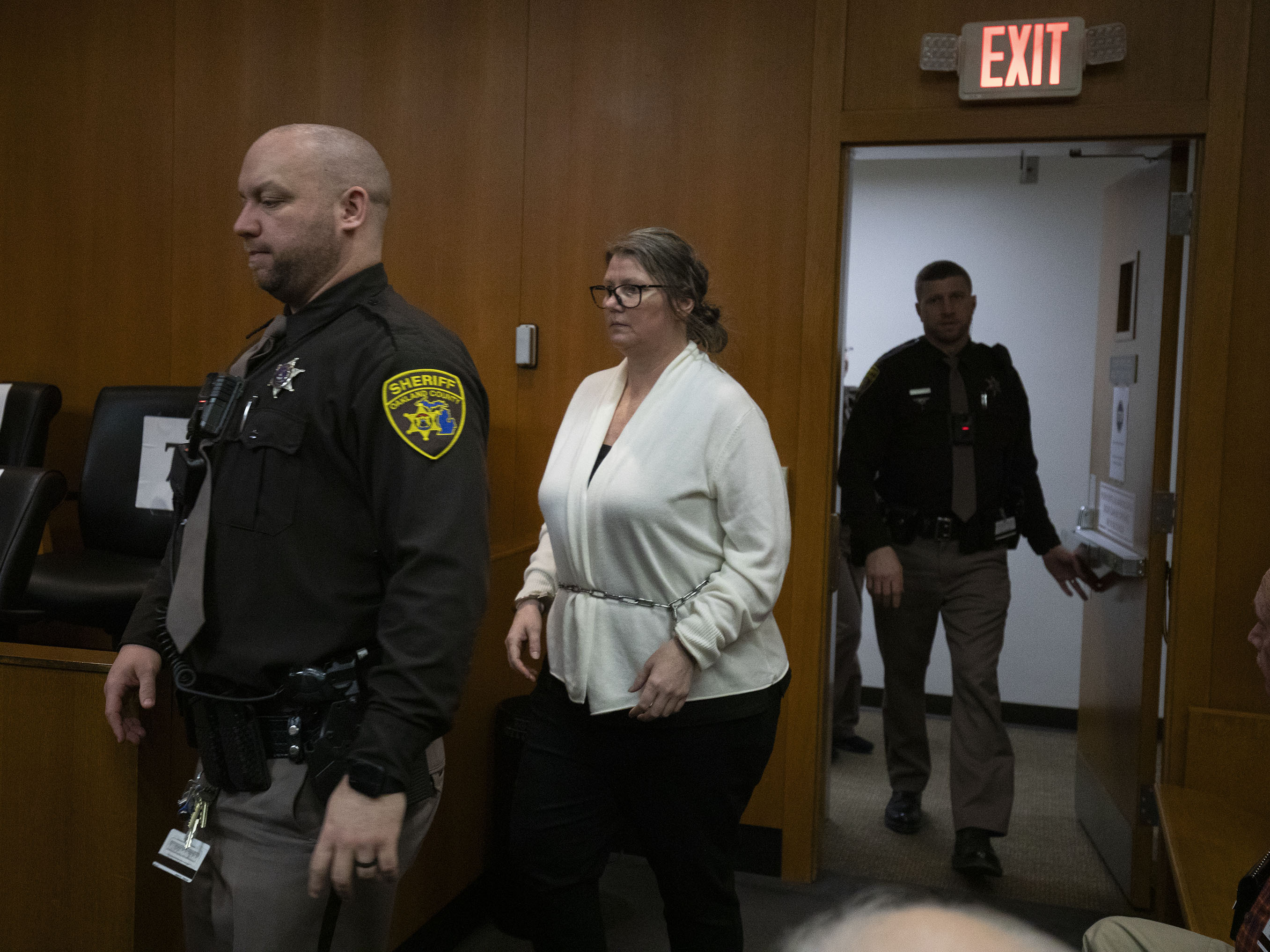 Jennifer Crumbley, the mother of Oxford school shooter Ethan Crumbley, enters the courtroom in Oakland County Circuit Court on Monday  in Pontiac, Mich. (Getty Images)