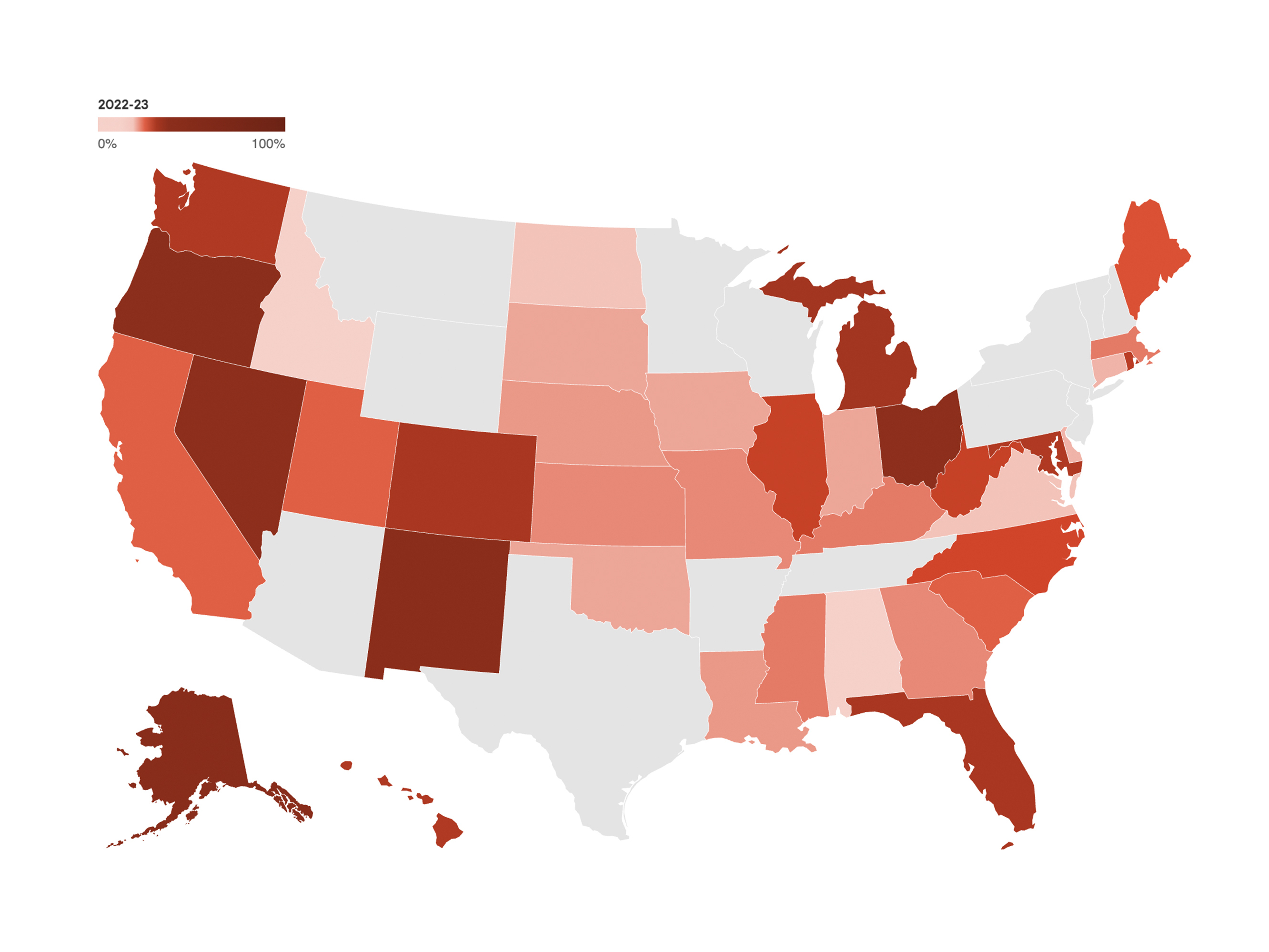 From 2022-2023, chronic absenteeism declined in 33 of the 39 states AEI looked at. But it was still a persistent problem: In a handful of places, including Nevada, Washington, D.C., Michigan, New Mexico and Oregon, roughly 1 in 3 students – or more – were chronically absent. (NPR)