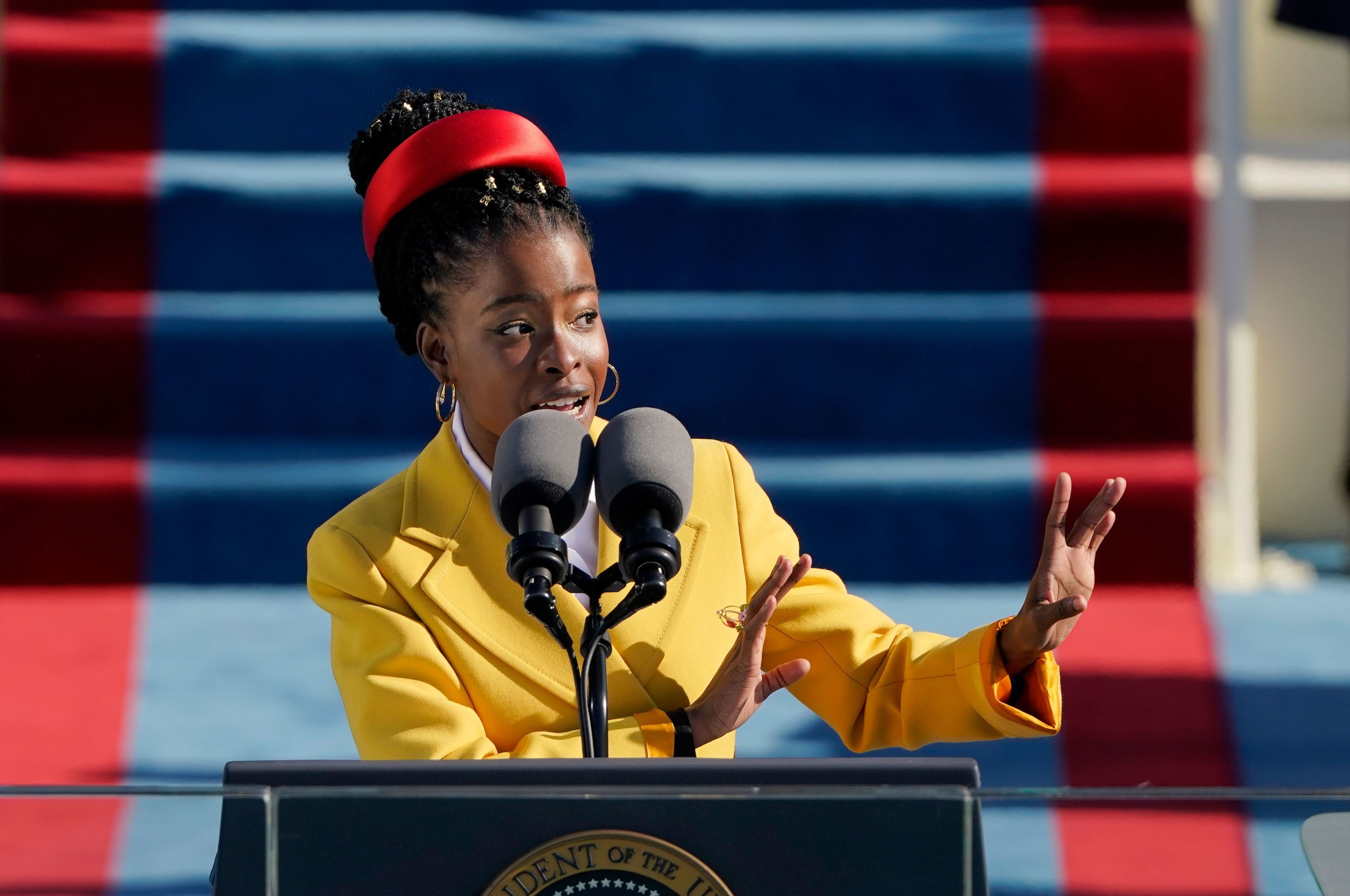 Poet Amanda Gorman reads a poem during the 59th presidential inauguration at the U.S. Capitol in Washington, D.C. on January 20, 2021.