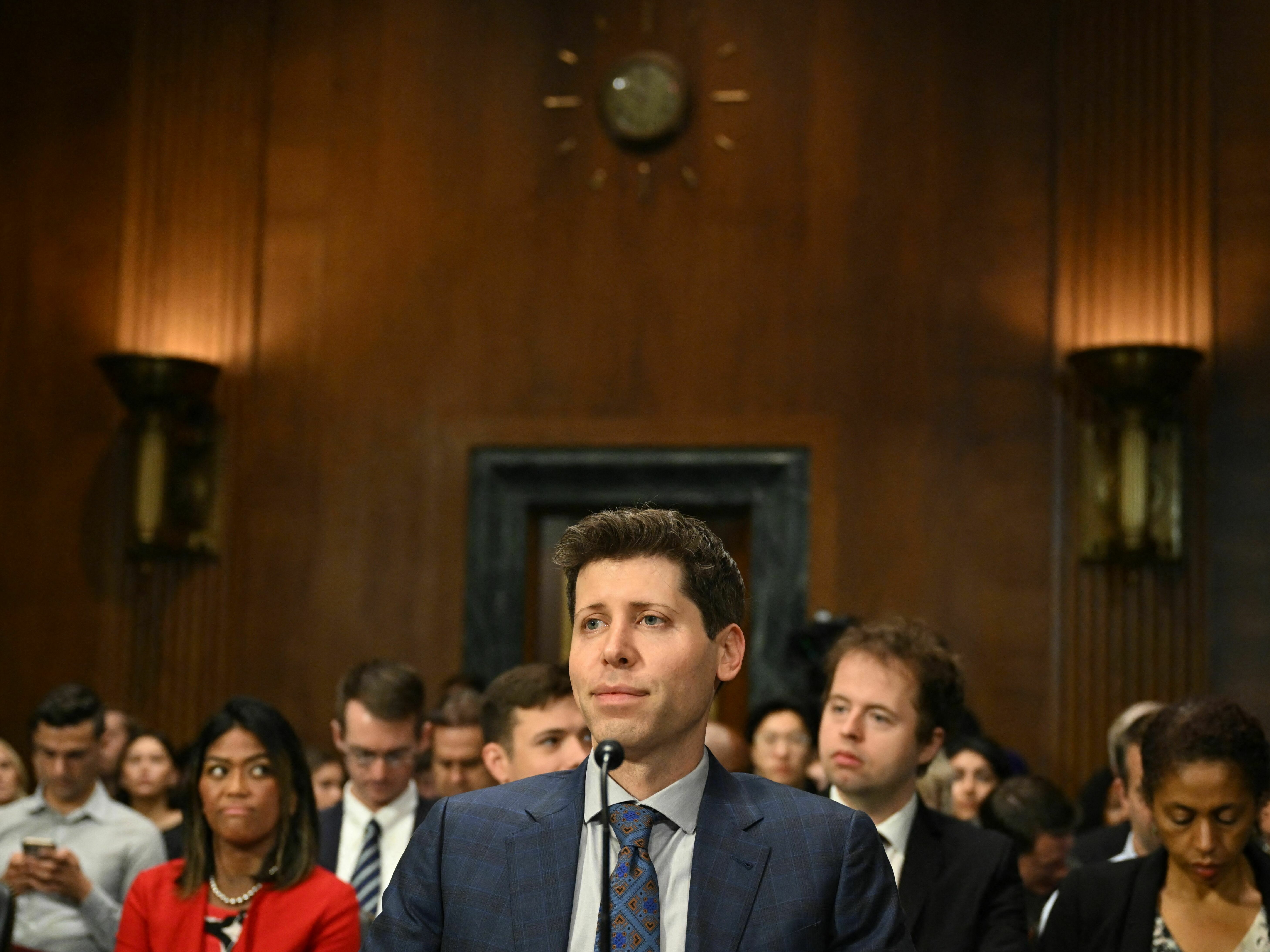 Samuel Altman, CEO of OpenAI, looks on during a Senate Judiciary Subcommittee on Privacy, Technology, and the Law oversight hearing to examine artificial intelligence, on Capitol Hill in Washington, DC, on May 16, 2023. (AFP via Getty Images)