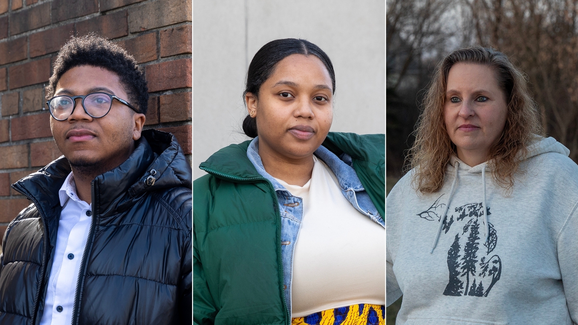 Left to right: Ka'Marr Coleman-Byrd, Deasia Sampson and Shelly Zissler, some of the undecided voters <em>Morning Edition</em> spoke to in the Detroit area. (Elaine Cromie for NPR)