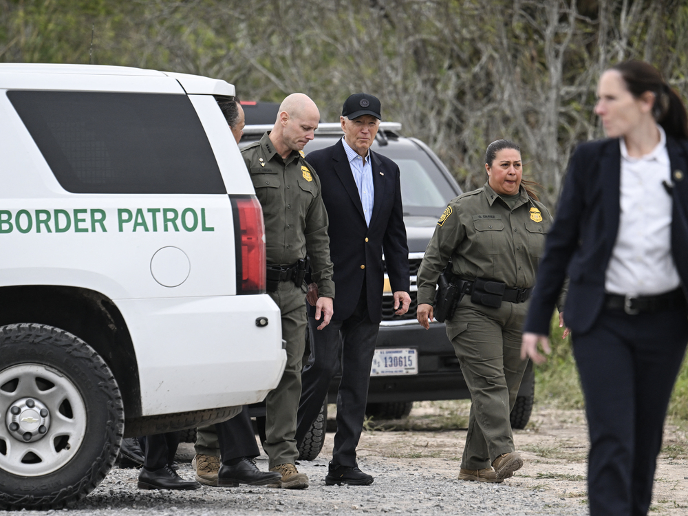 President Biden walks with Jason Owens, chief of the U.S. Border Patrol, in Brownsville, Texas, on Feb. 29. (AFP via Getty Images)