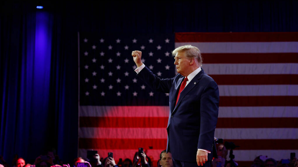 Former President Donald Trump is pictured at the Conservative Political Action Conference on Feb. 24 in National Harbor, Md. This upcoming Tuesday will be a major voting day in the Republican primary. (Getty Images)